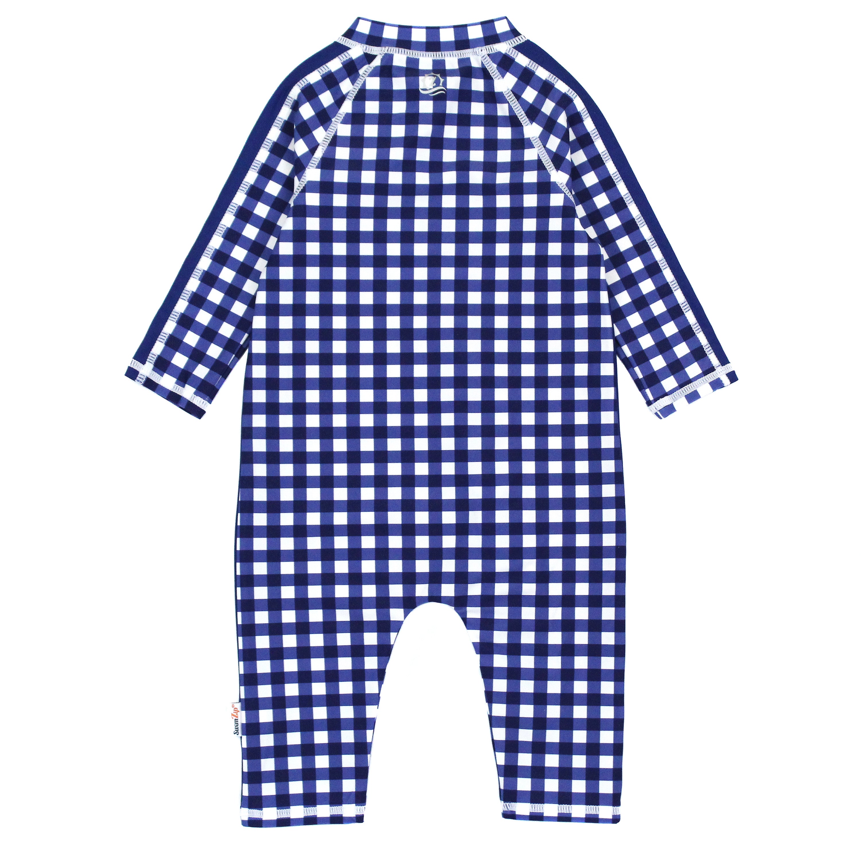 Sunsuit - Long Sleeve Romper Swimsuit | "Navy Gingham"-SwimZip UPF 50+ Sun Protective Swimwear & UV Zipper Rash Guards-pos10