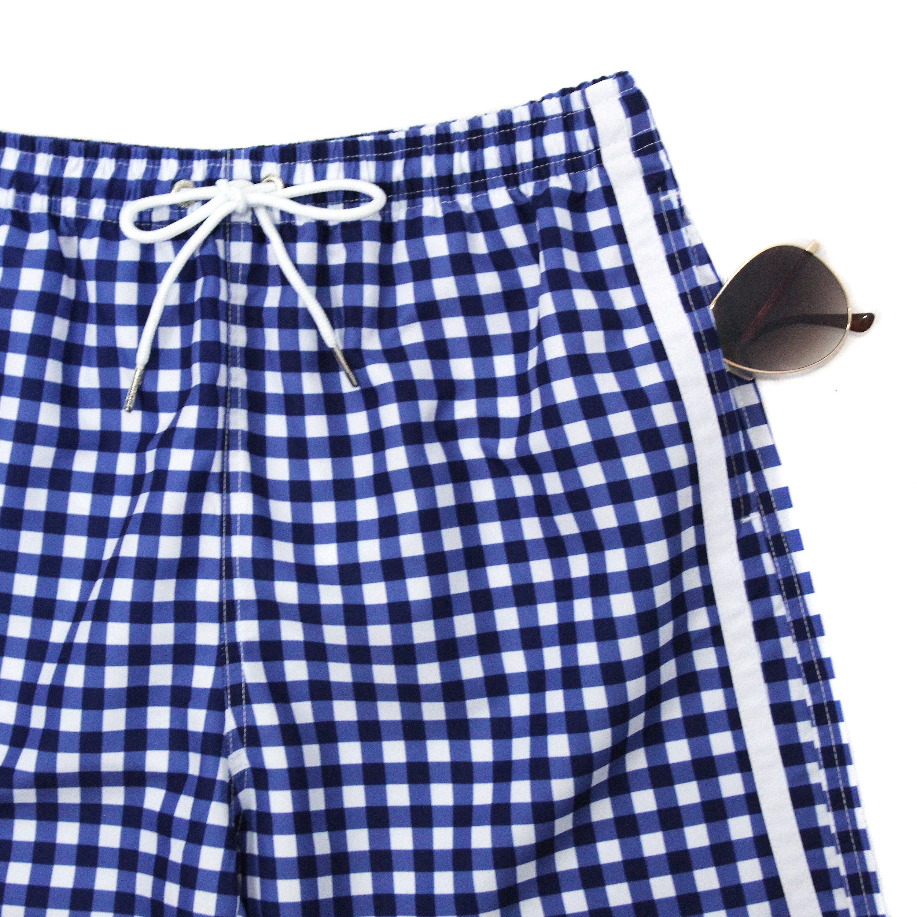 Men's 8" Swim Trunks Boxer Brief Liner | "Navy Gingham"-SwimZip UPF 50+ Sun Protective Swimwear & UV Zipper Rash Guards-pos7