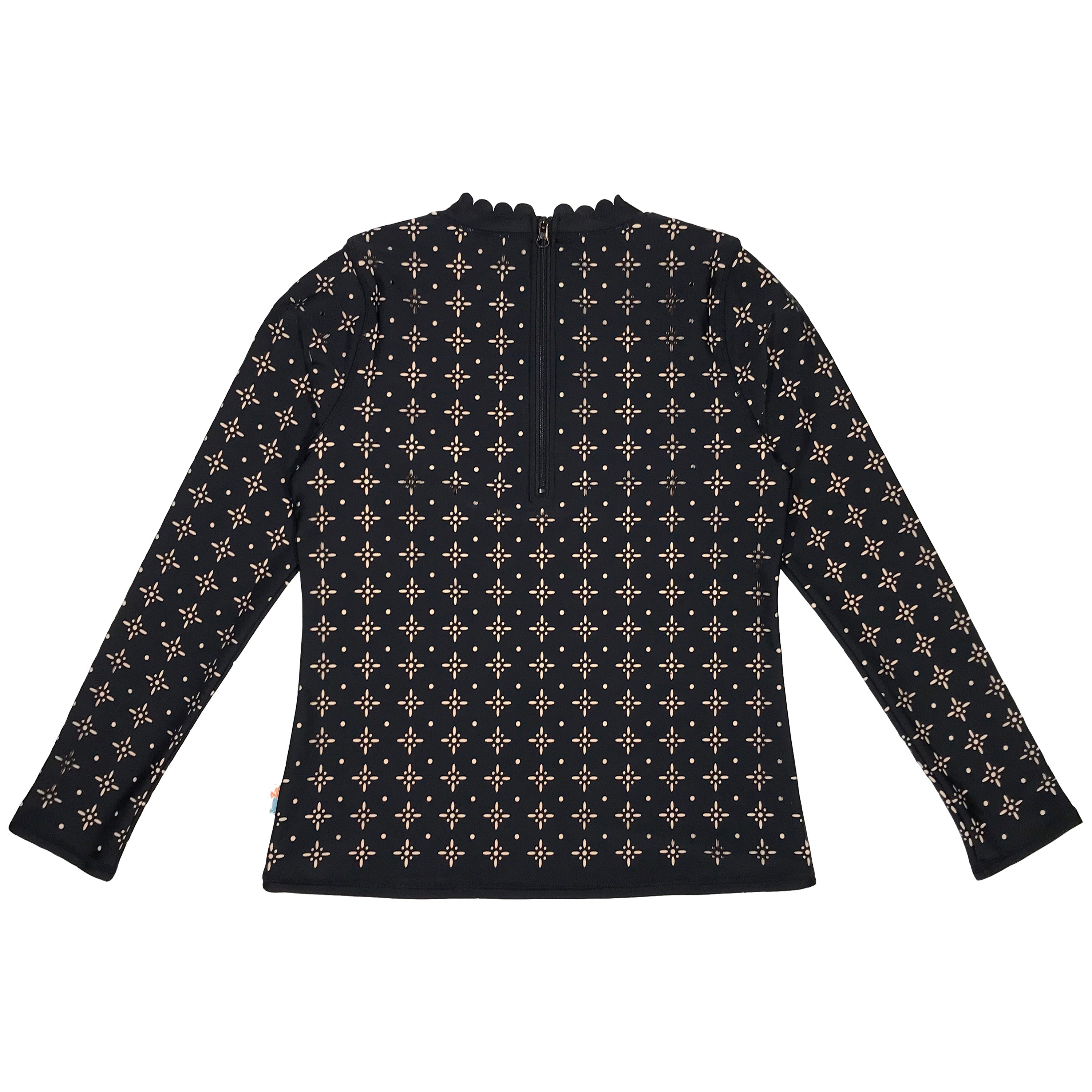 Women's Long Sleeve Laser Cut Scallop Neck Rash Guard - “Black”-SwimZip UPF 50+ Sun Protective Swimwear & UV Zipper Rash Guards-pos7