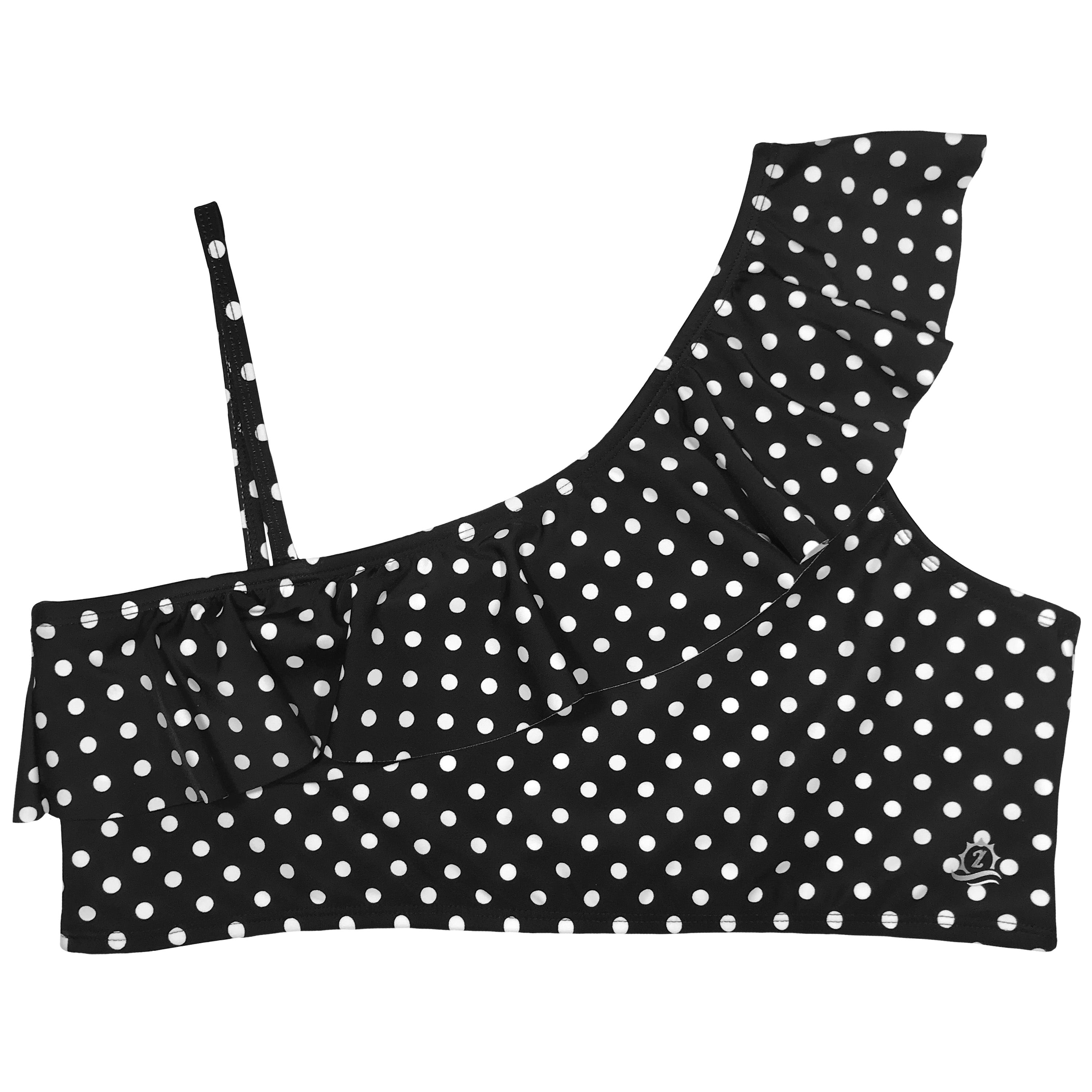 Women's One Shoulder Bikini Top - "Black Polka Dots"-XS-Black Polka Dot-SwimZip UPF 50+ Sun Protective Swimwear & UV Zipper Rash Guards-pos3
