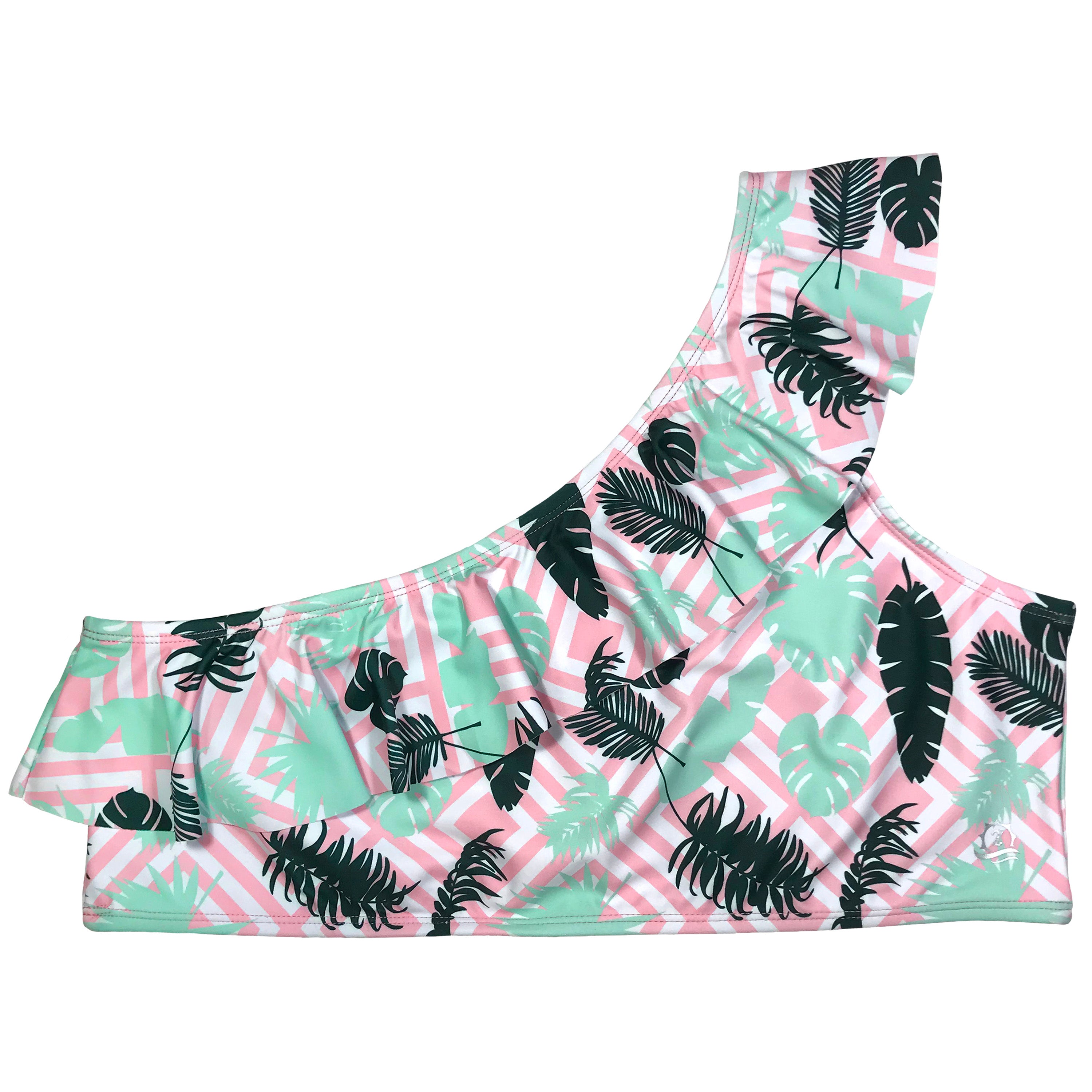 Women's One Shoulder Bikini Top - "Palm Breeze"-SwimZip UPF 50+ Sun Protective Swimwear & UV Zipper Rash Guards-pos1