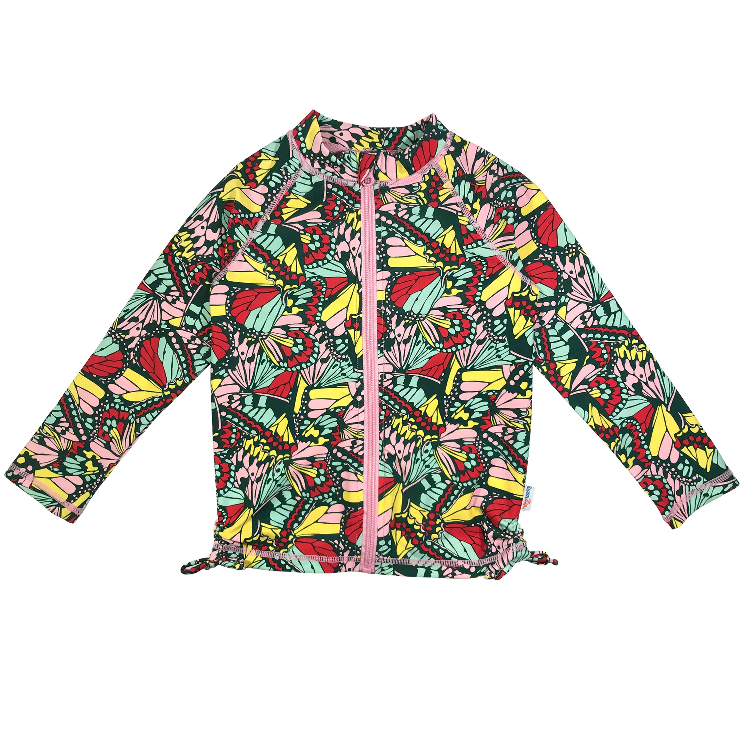 Girls Long Sleeve Rash Guard - “Butterfly Love”-6-12 Month-Butterfly-SwimZip UPF 50+ Sun Protective Swimwear & UV Zipper Rash Guards-pos1