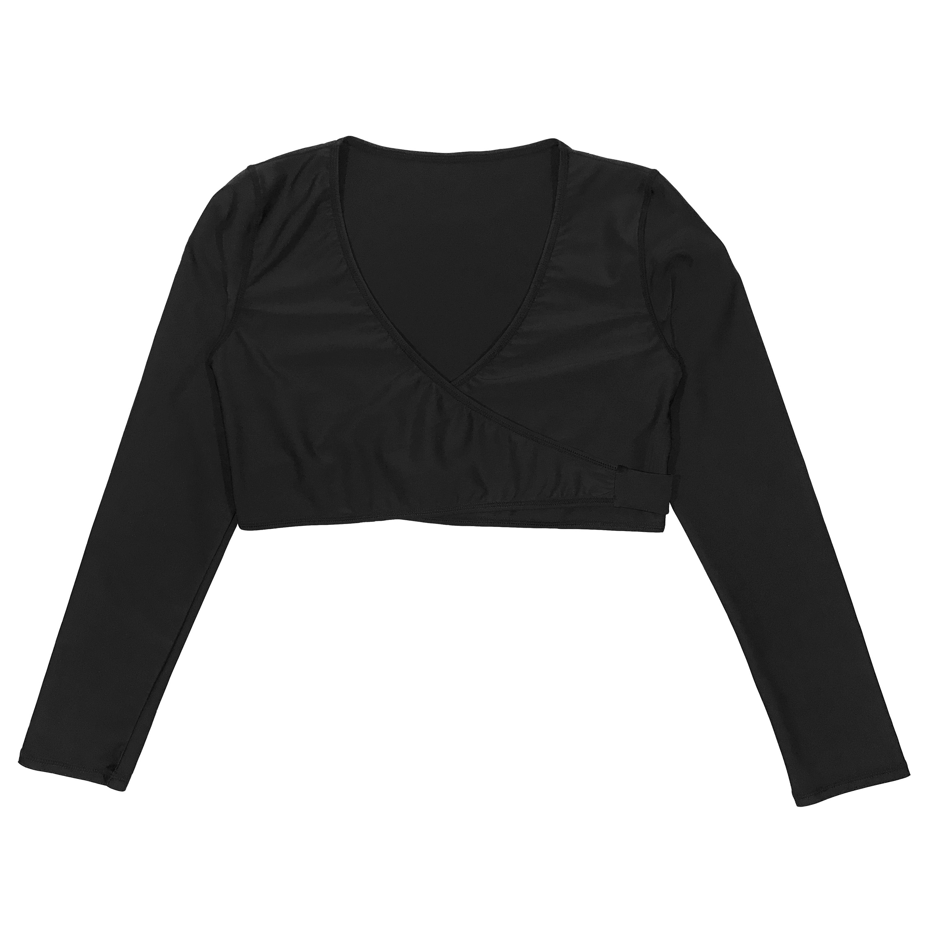 Girls Long Sleeve Swim Wrap Top - "Black”-SwimZip UPF 50+ Sun Protective Swimwear & UV Zipper Rash Guards-pos1