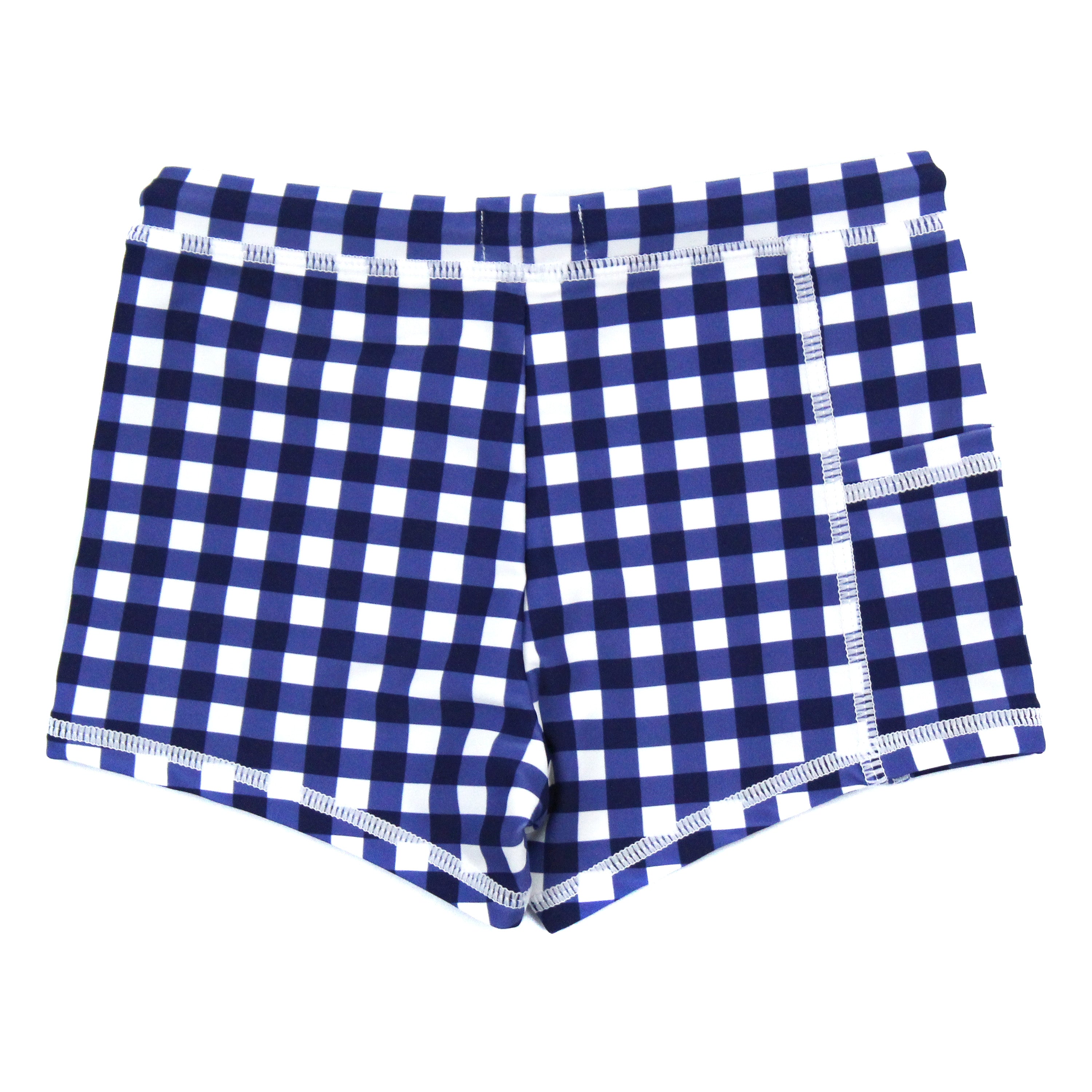 Kids Euro Swim Shorties | "Navy Gingham"-SwimZip UPF 50+ Sun Protective Swimwear & UV Zipper Rash Guards-pos5