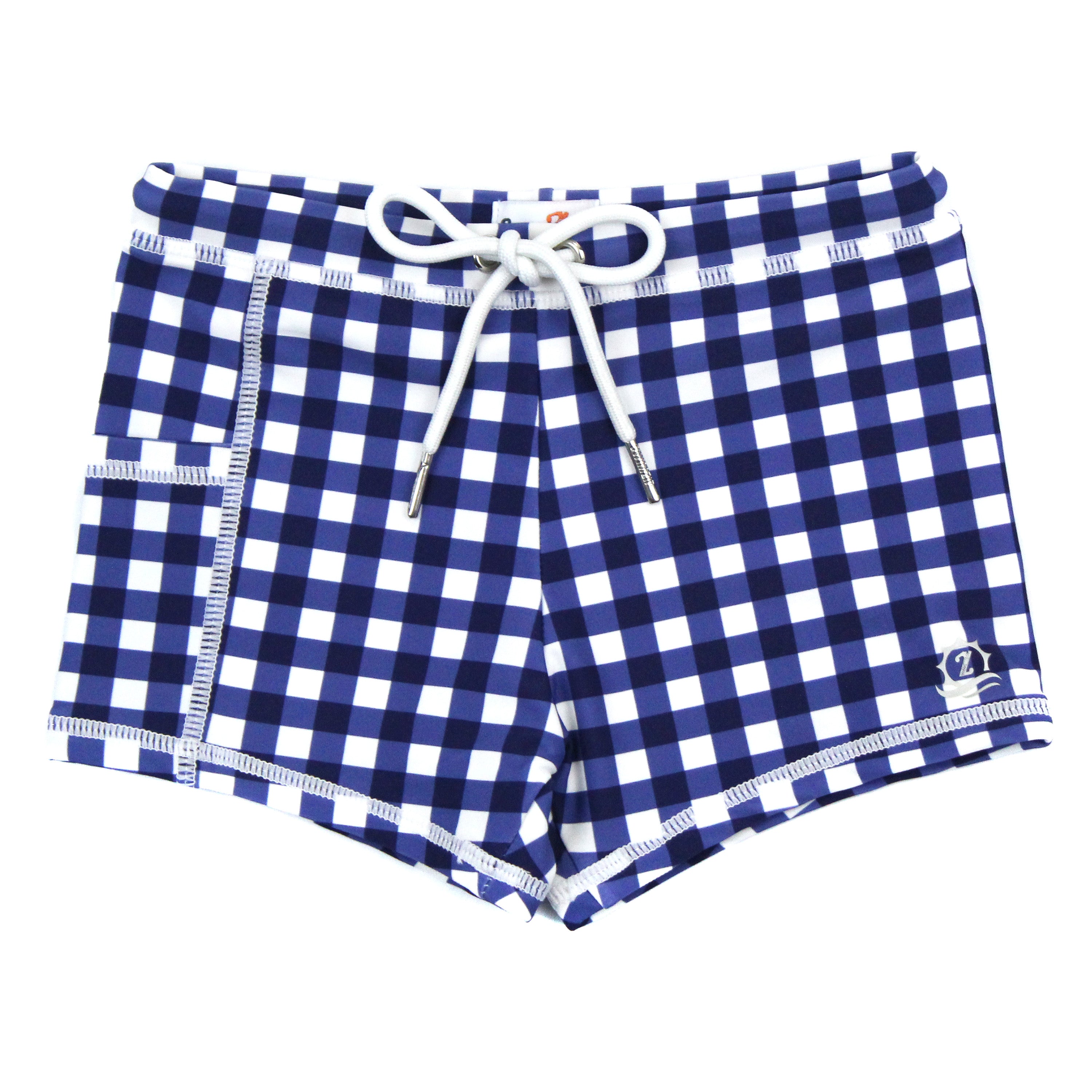 Kids Euro Swim Shorties | "Navy Gingham"-6-12 Month-Navy Gingham-SwimZip UPF 50+ Sun Protective Swimwear & UV Zipper Rash Guards-pos1