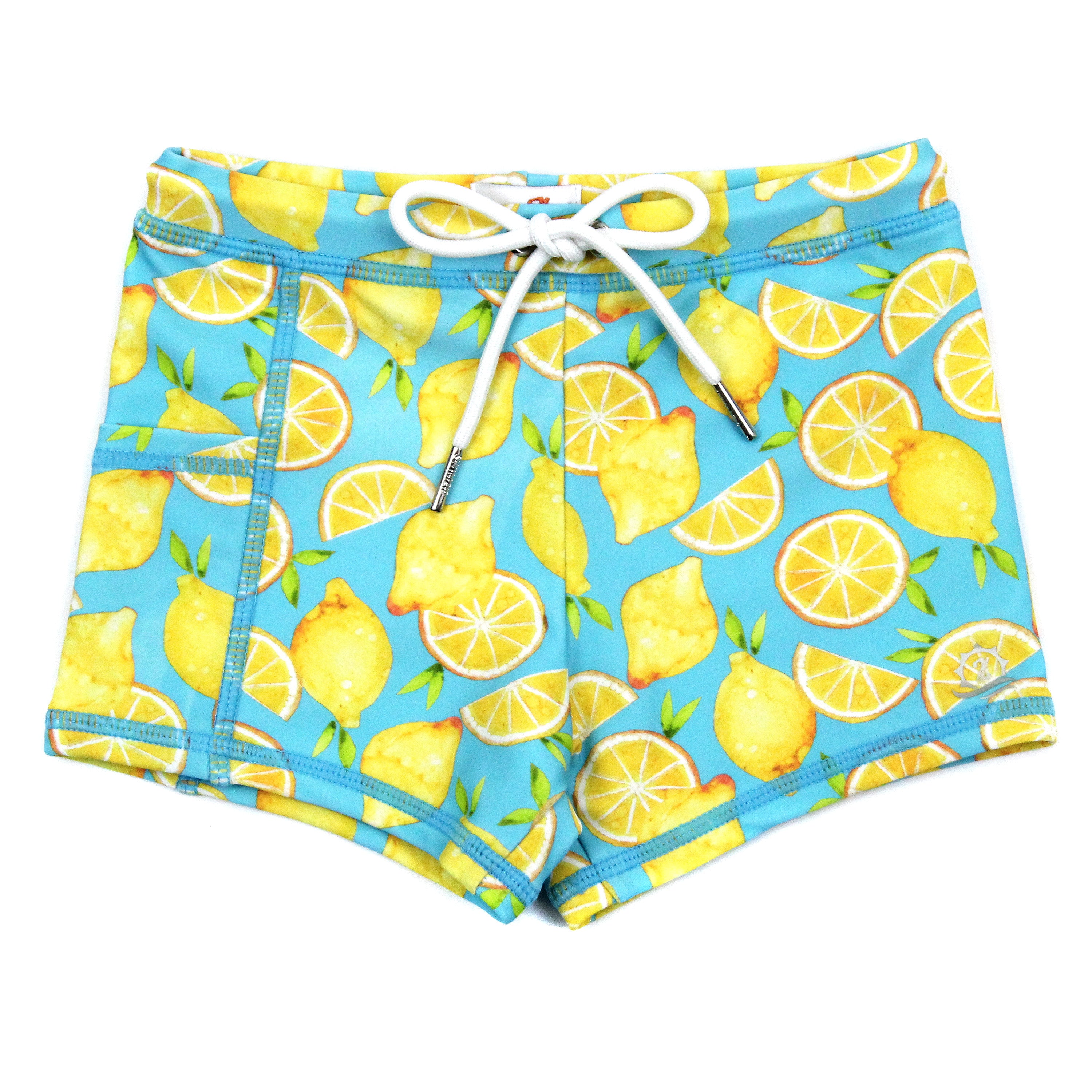 Kids Euro Swim Shorties | "Lemons"-SwimZip UPF 50+ Sun Protective Swimwear & UV Zipper Rash Guards-pos1