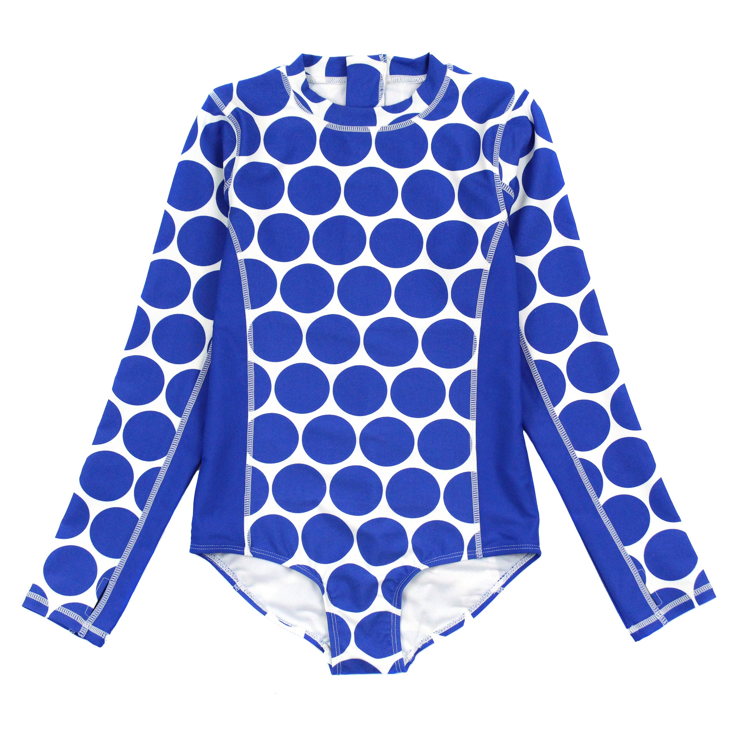 Girls Long Sleeve Surf Suit (One Piece Bodysuit) | "Oversized Dot"-6-12 Month-Dot-SwimZip UPF 50+ Sun Protective Swimwear & UV Zipper Rash Guards-pos1
