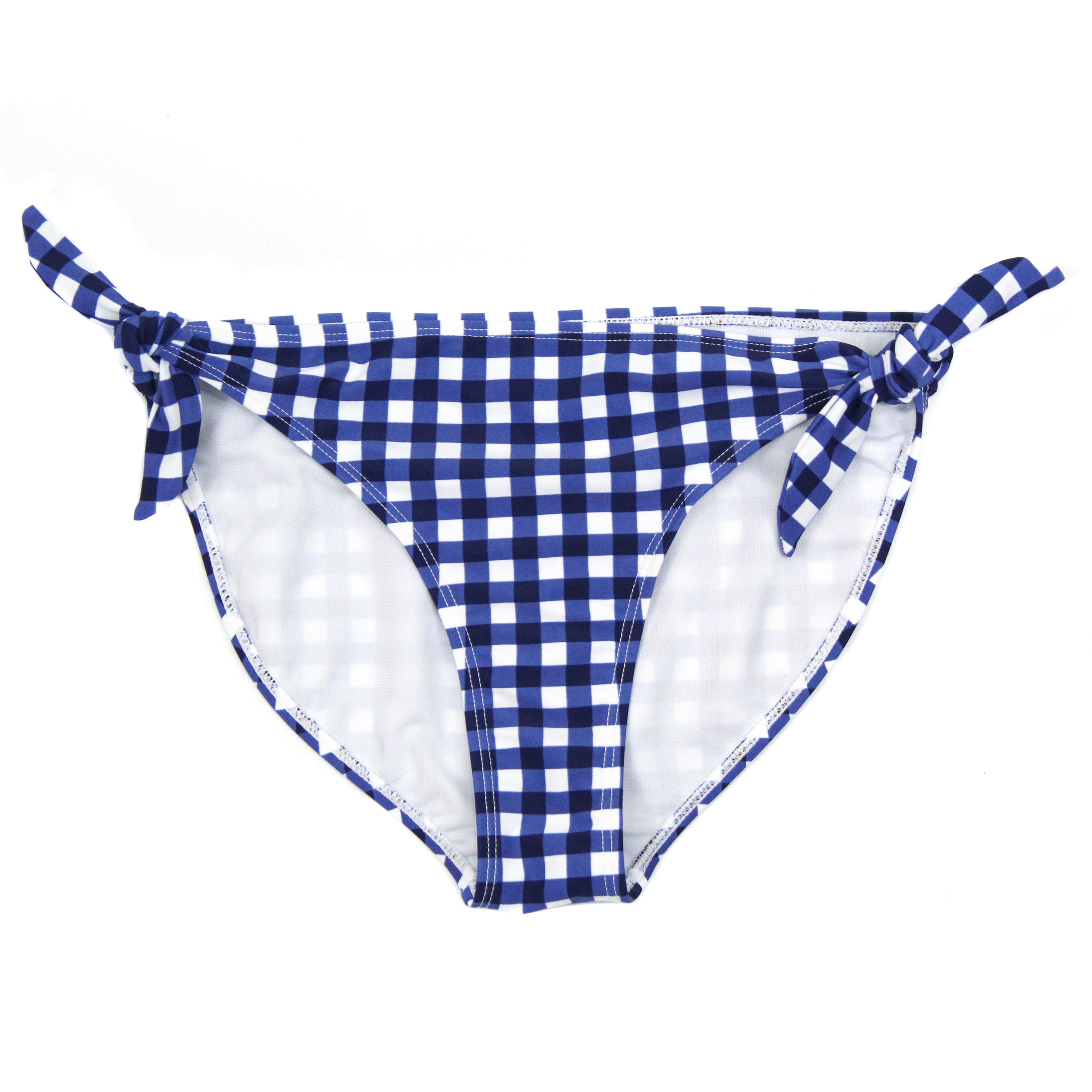 Women's Tie Bikini Bottom - "Navy Gingham"-SwimZip UPF 50+ Sun Protective Swimwear & UV Zipper Rash Guards-pos1