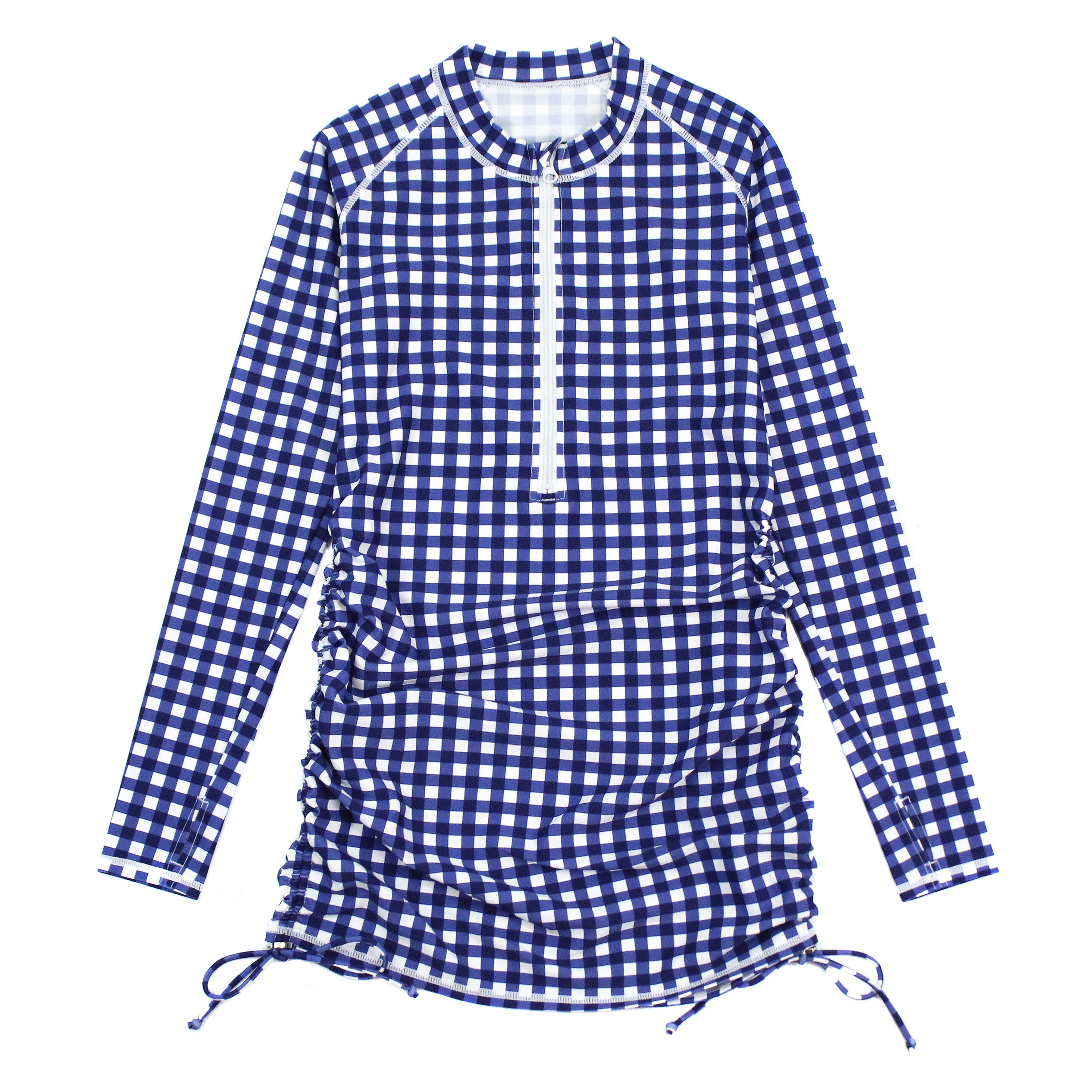 Women's Half Zip Swim Dress Cover Up | "Navy Gingham"-XS-Navy Gingham-SwimZip UPF 50+ Sun Protective Swimwear & UV Zipper Rash Guards-pos1