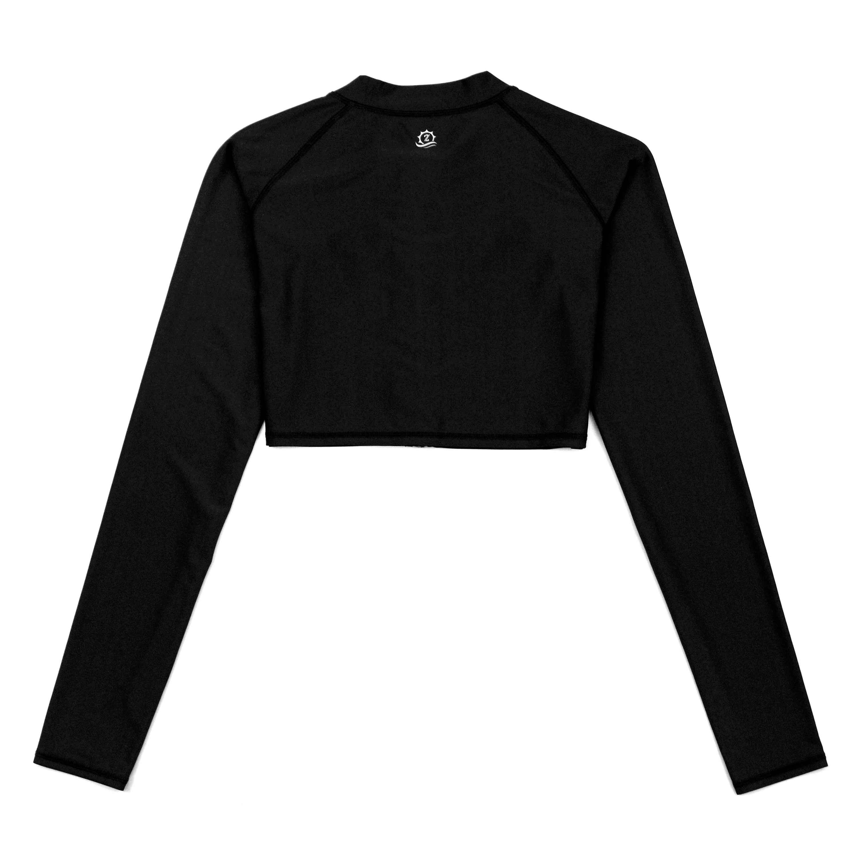 Women's Long Sleeve Crop Rash Guard | “Black”-SwimZip UPF 50+ Sun Protective Swimwear & UV Zipper Rash Guards-pos12