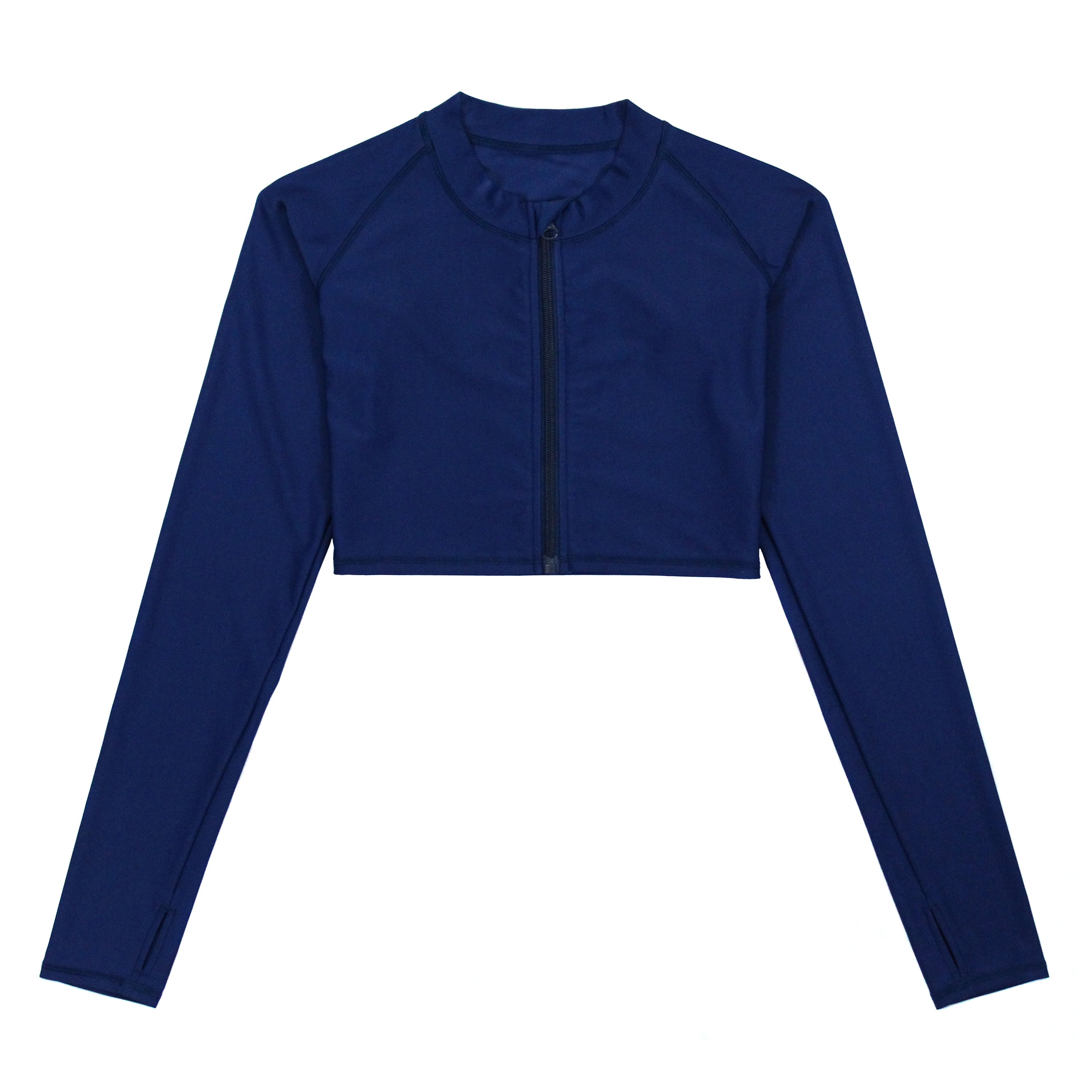 Women's Long Sleeve Crop Rash Guard | “Navy”-XS-Navy-SwimZip UPF 50+ Sun Protective Swimwear & UV Zipper Rash Guards-pos1