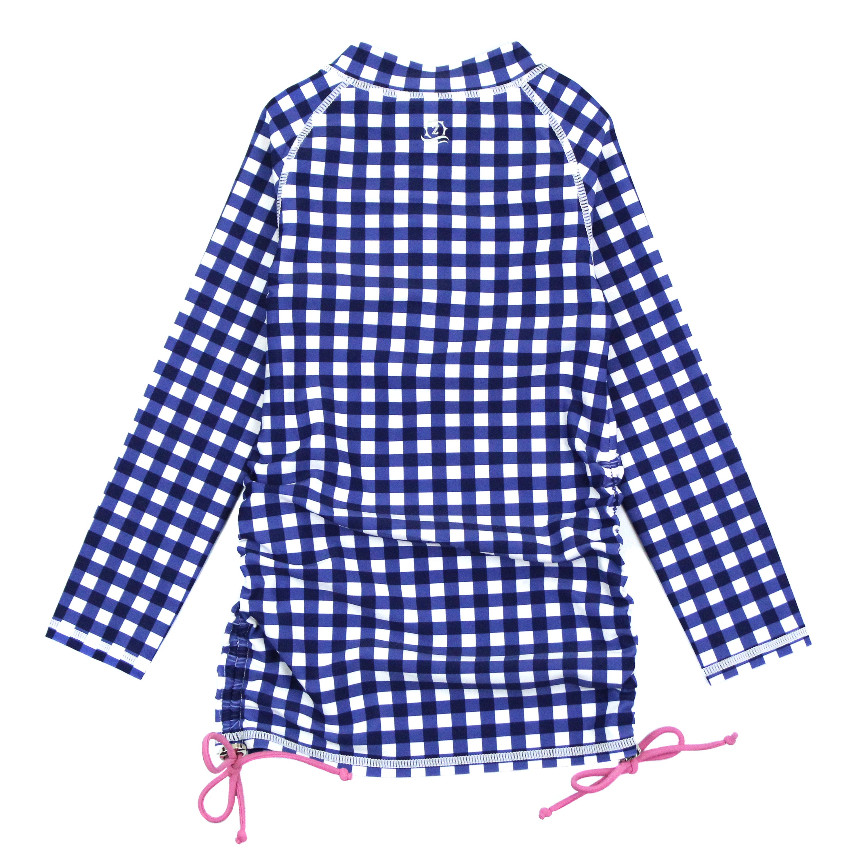 Girls Long Sleeve Swim Dress Cover Up | "Navy Gingham"-SwimZip UPF 50+ Sun Protective Swimwear & UV Zipper Rash Guards-pos9