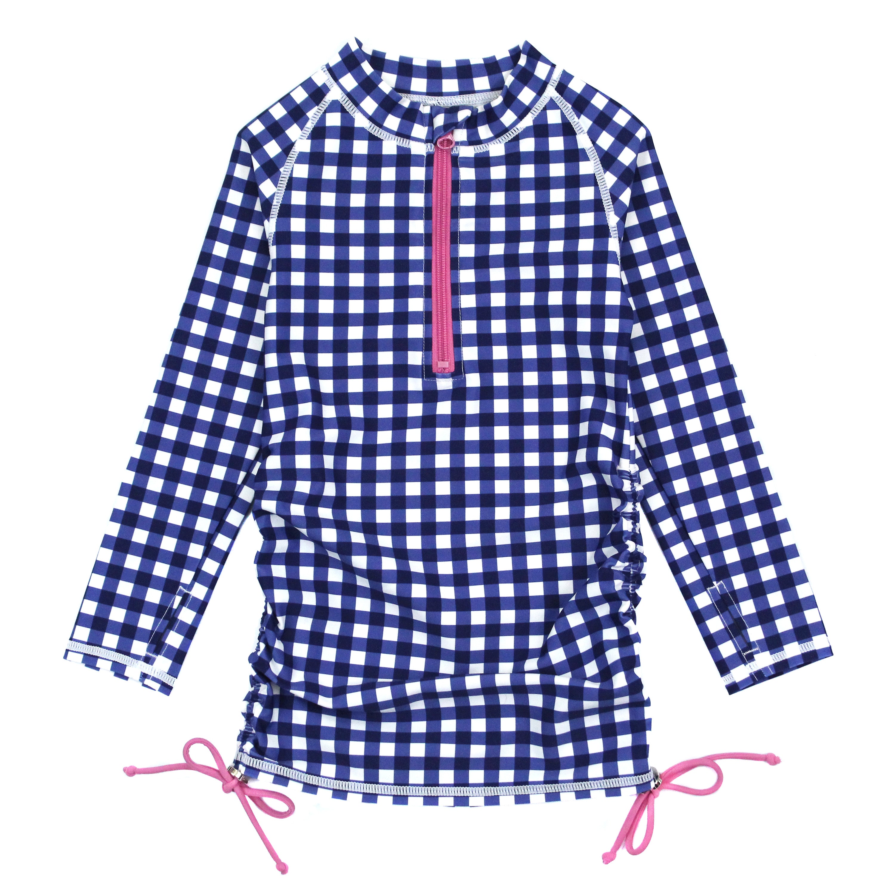 Girls Long Sleeve Swim Dress Cover Up | "Navy Gingham"-SwimZip UPF 50+ Sun Protective Swimwear & UV Zipper Rash Guards-pos1
