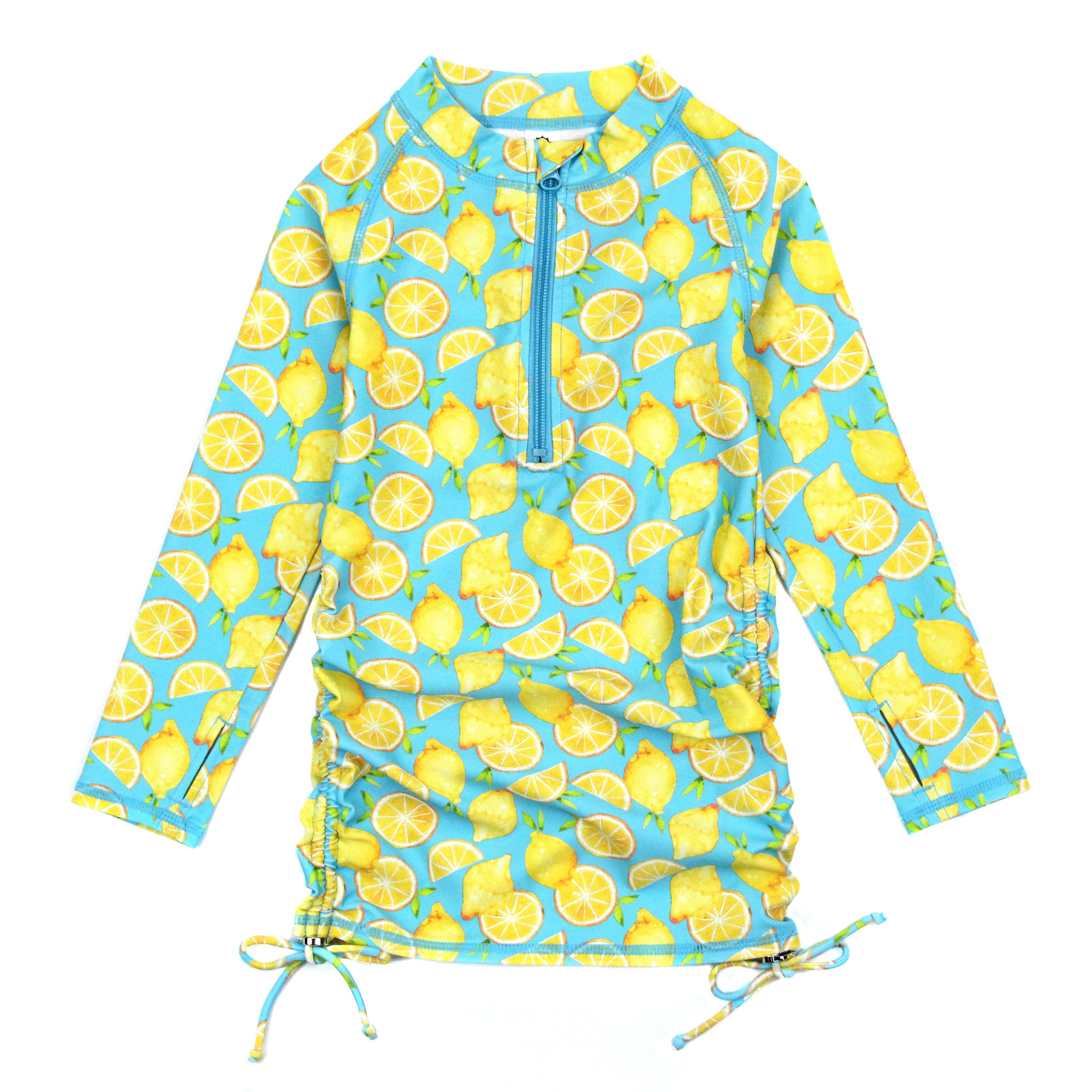 Girls Long Sleeve Swim Dress Cover Up | "Lemons"-SwimZip UPF 50+ Sun Protective Swimwear & UV Zipper Rash Guards-pos1