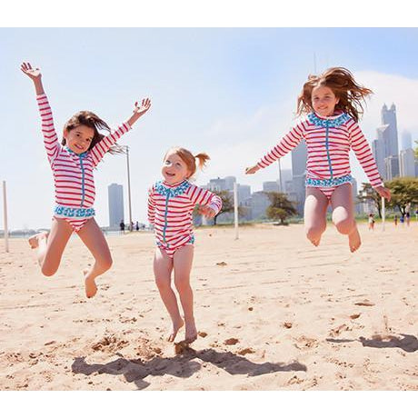 Girls Long Sleeve Rash Guard Ruffle Swimsuit Set (2 Piece) - "Splish Splash"-SwimZip UPF 50+ Sun Protective Swimwear & UV Zipper Rash Guards-pos7