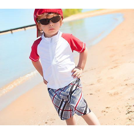 Boys Short Sleeve Zipper Rash Guard and Swim Trunk Set | "Surfer Dude"-SwimZip UPF 50+ Sun Protective Swimwear & UV Zipper Rash Guards-pos5
