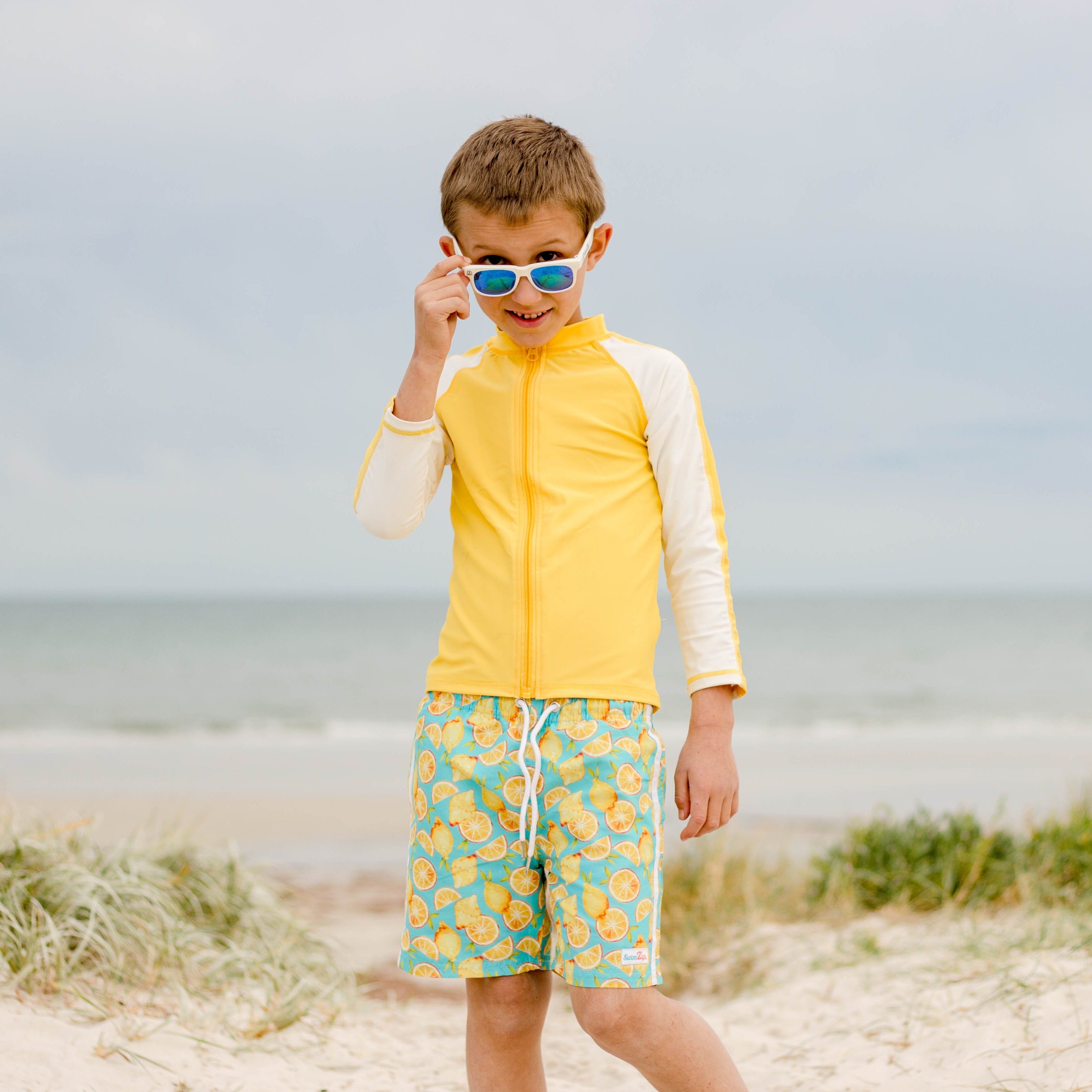 Boys Swim Trunks Boxer Brief Liner (Sizes 6-14) | "Lemons"-SwimZip UPF 50+ Sun Protective Swimwear & UV Zipper Rash Guards-pos8