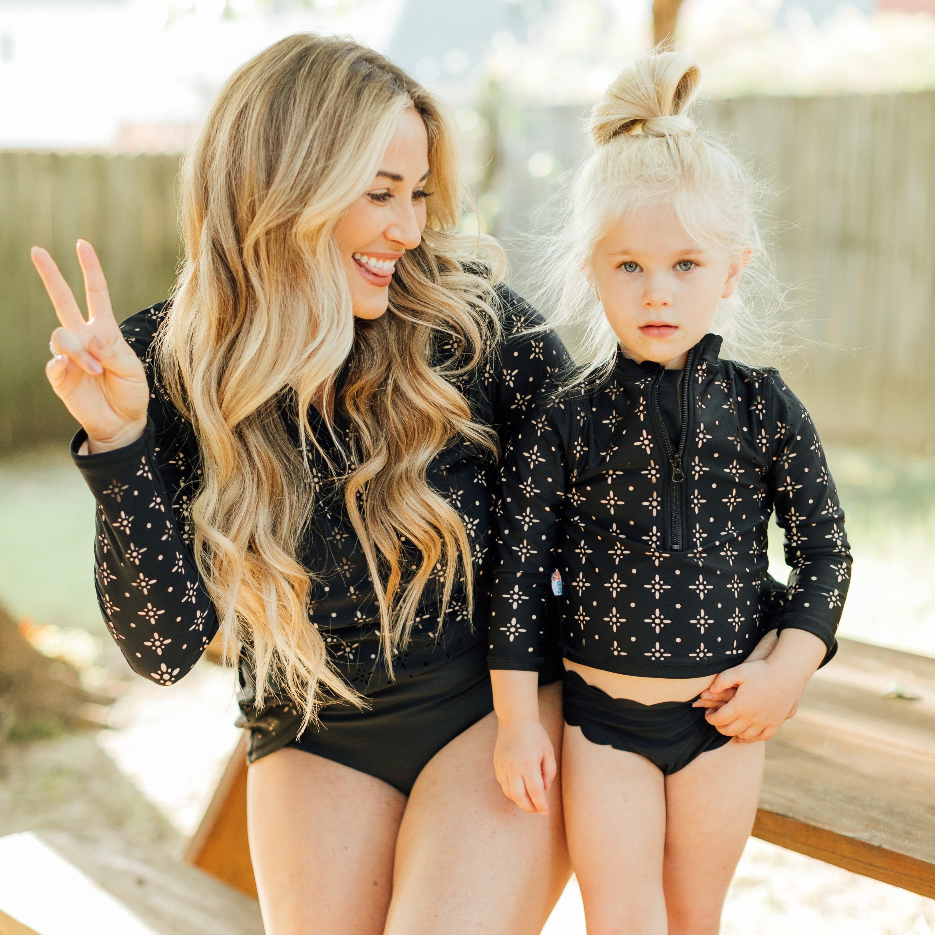 Women's Long Sleeve Laser Cut Scallop Neck Rash Guard - “Black”-SwimZip UPF 50+ Sun Protective Swimwear & UV Zipper Rash Guards-pos3
