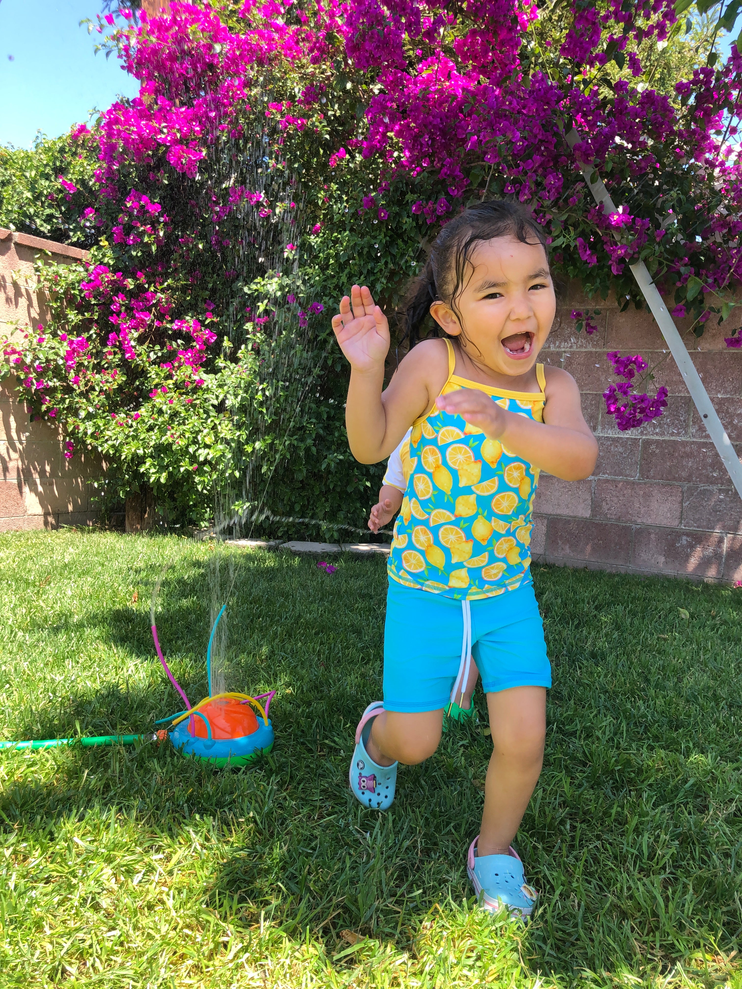 Girls Long Sleeve Rash Guard + Tankini Shorts Set (3 Piece) | "Lemons"-SwimZip UPF 50+ Sun Protective Swimwear & UV Zipper Rash Guards-pos8