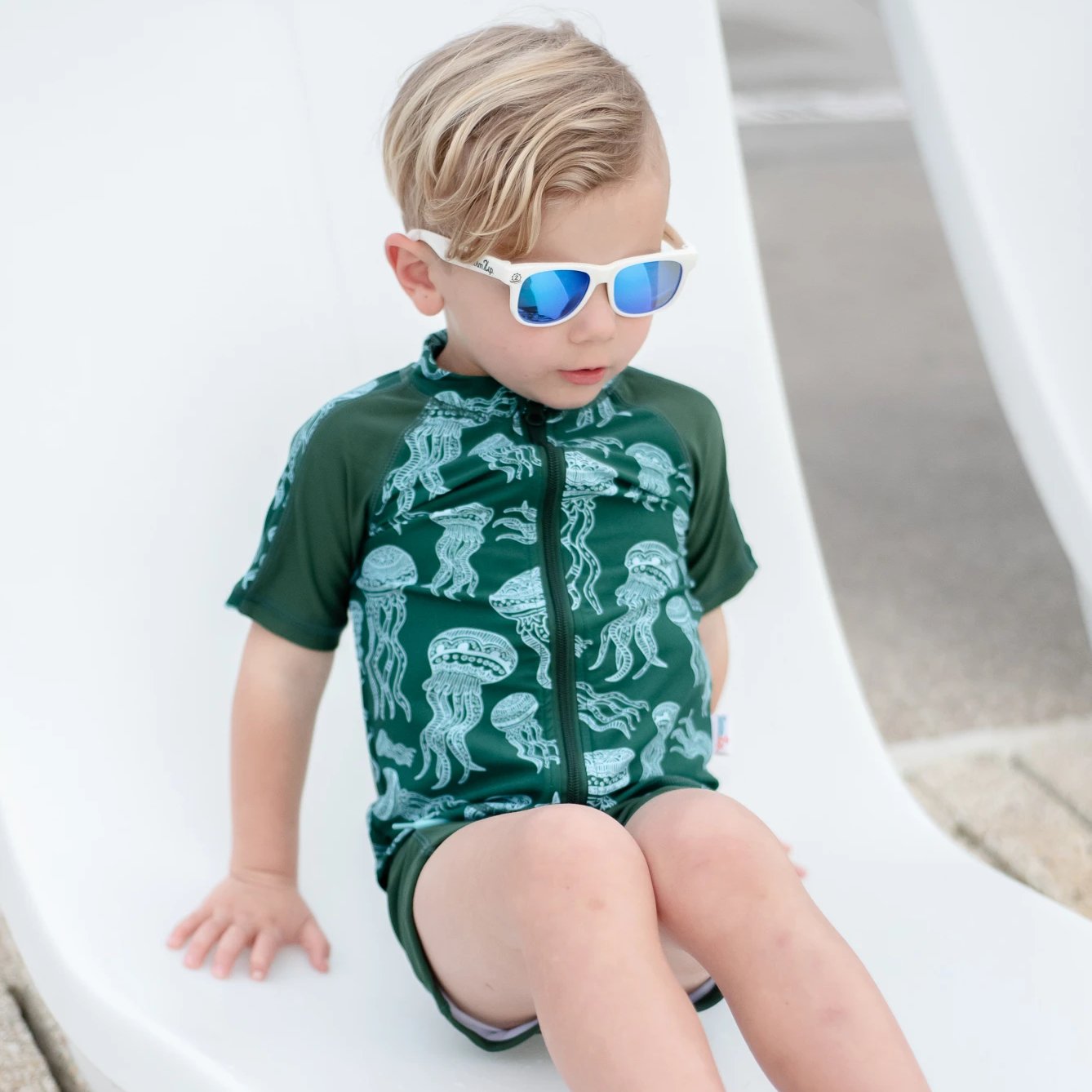 Kids Euro Shorties + Short Sleeve Rash Guard Set - Jellyfish-SwimZip UPF 50+ Sun Protective Swimwear & UV Zipper Rash Guards-pos4