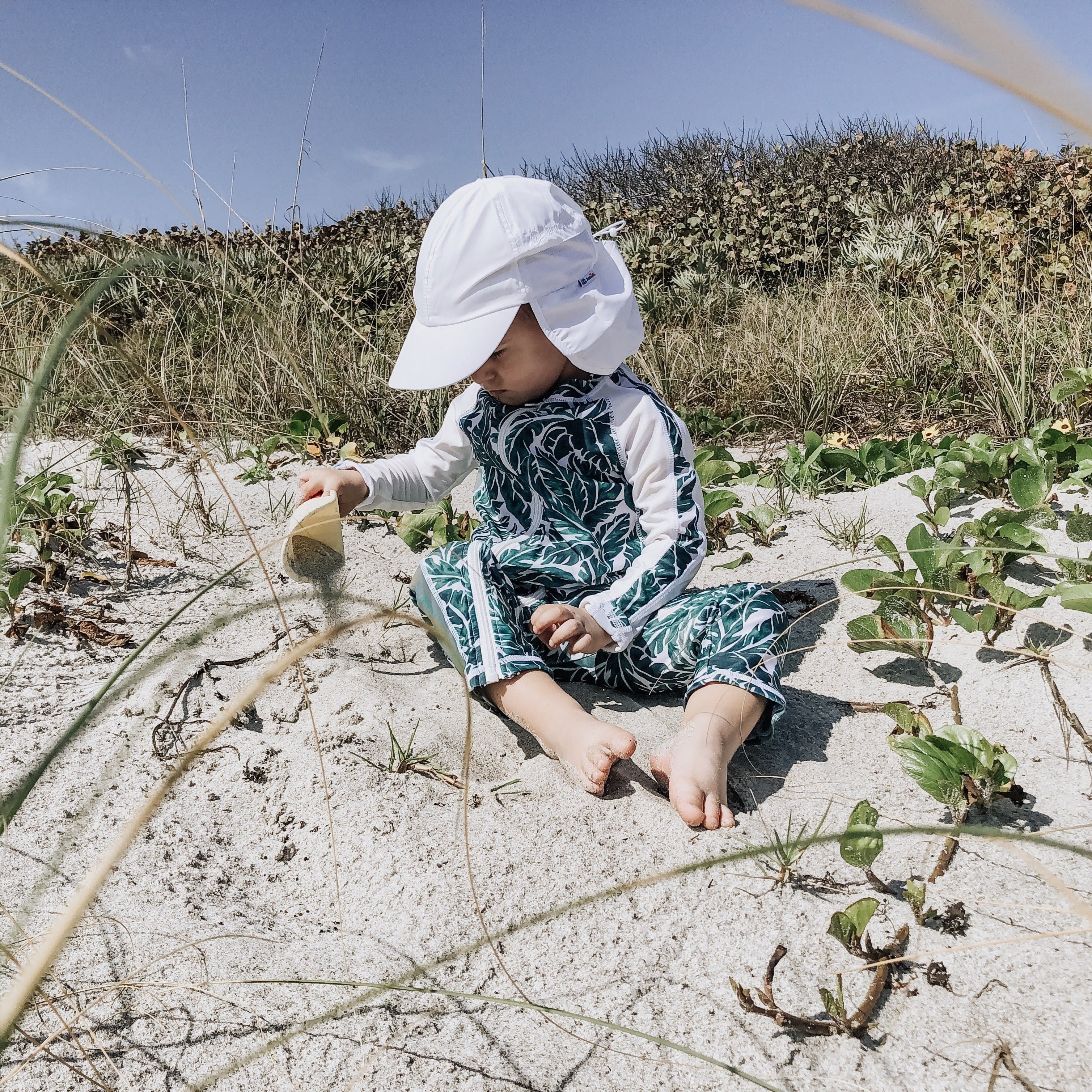 Kids Flap Hat | White-SwimZip UPF 50+ Sun Protective Swimwear & UV Zipper Rash Guards-pos5