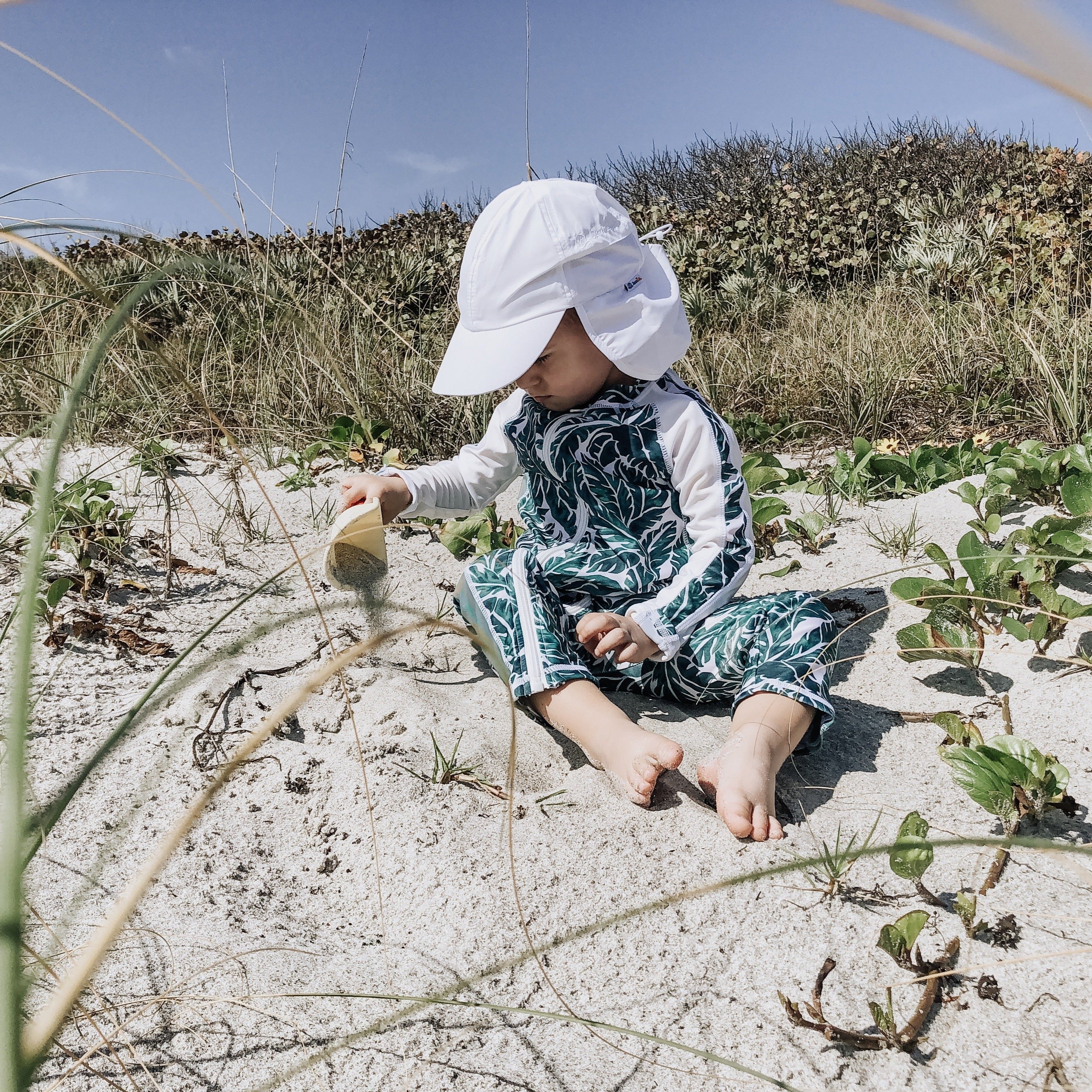 Sunsuit - Long Sleeve Romper Swimsuit | "Palm Leaf"-SwimZip UPF 50+ Sun Protective Swimwear & UV Zipper Rash Guards-pos3