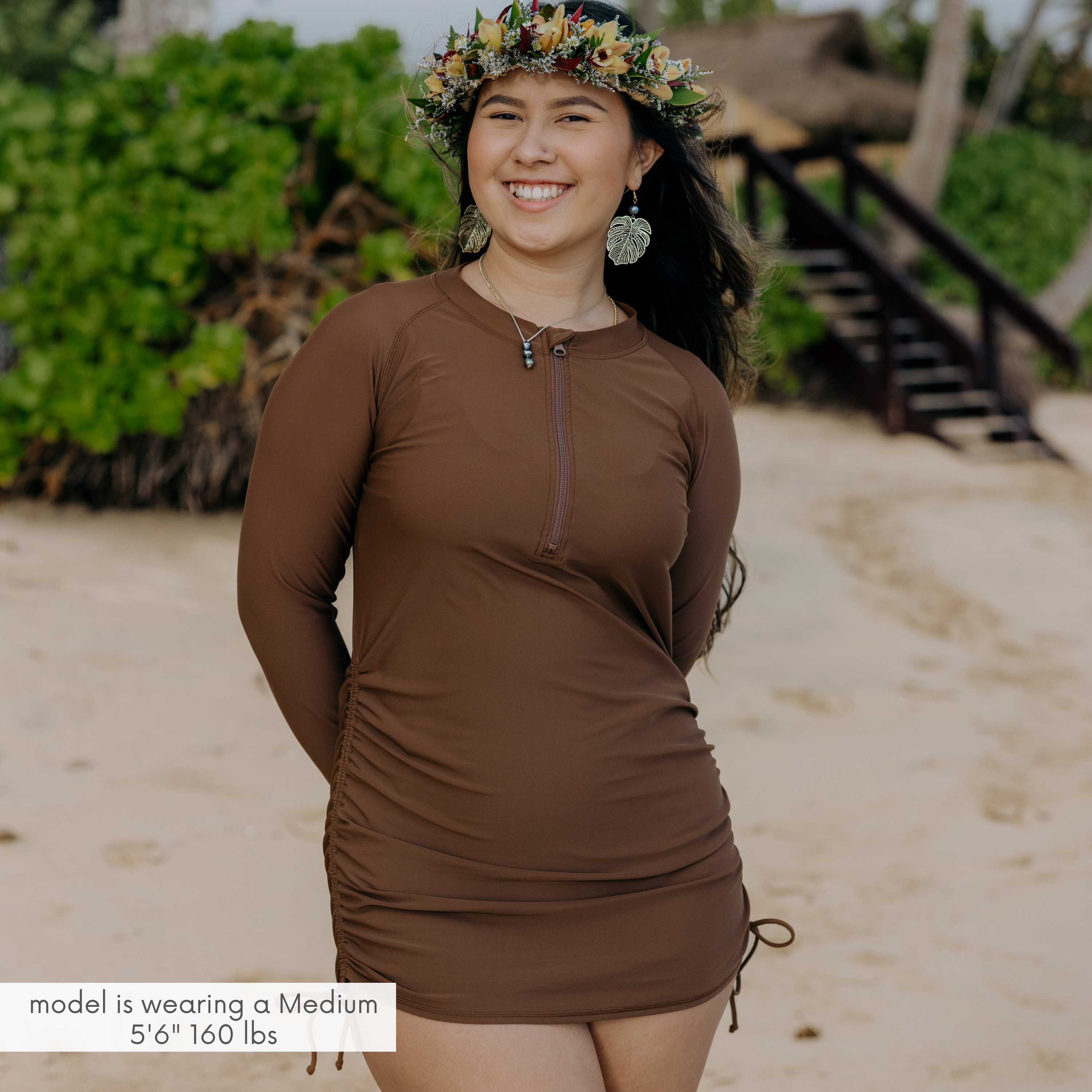 Women's Half Zip Swim Dress Cover Up | "Cold Brew"-SwimZip UPF 50+ Sun Protective Swimwear & UV Zipper Rash Guards-pos2