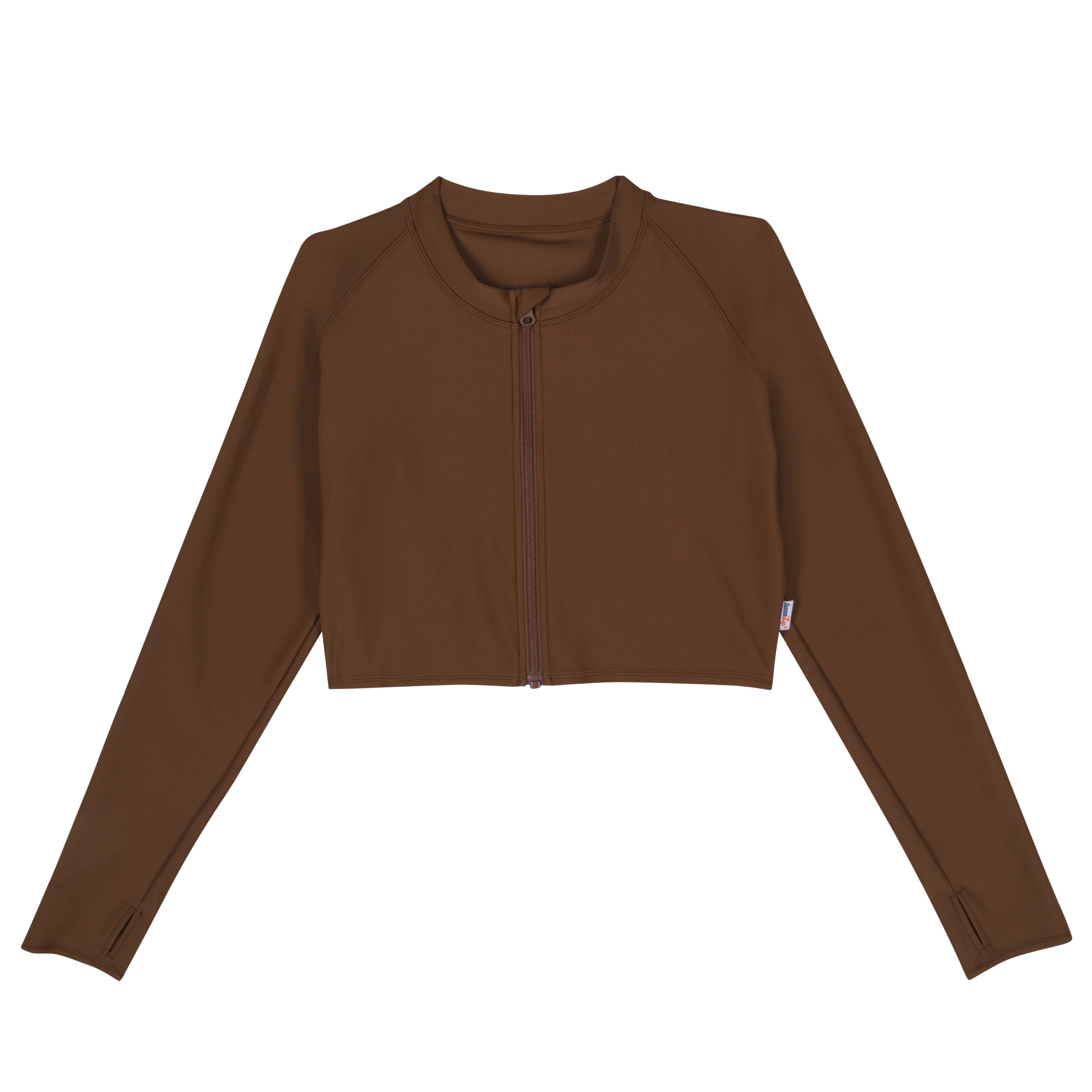 Women's Long Sleeve Crop Rash Guard | “Cold Brew”-SwimZip UPF 50+ Sun Protective Swimwear & UV Zipper Rash Guards-pos1