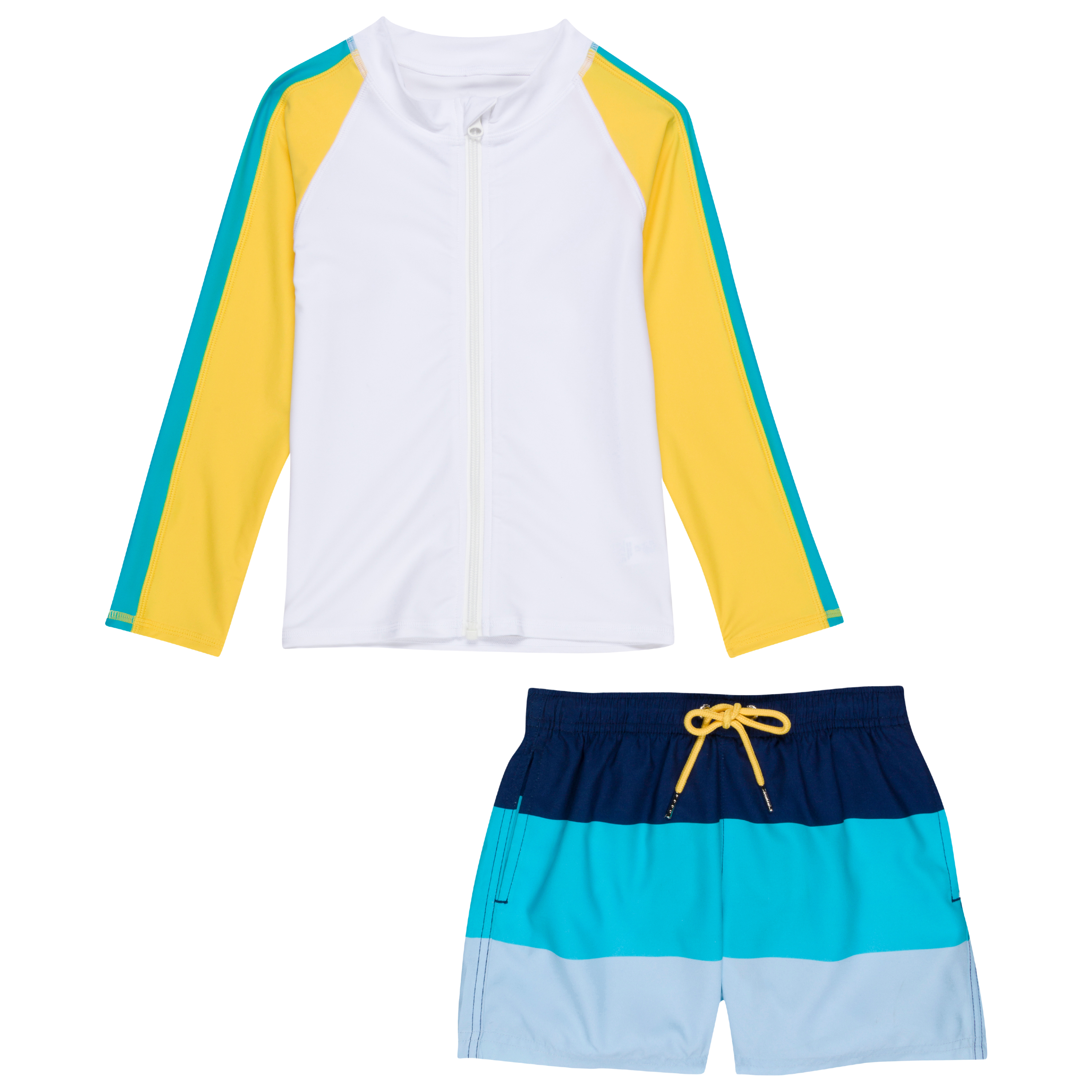 Boys Long Sleeve Zipper Rash Guard and Swim Trunk Set | "Color Pop"-SwimZip UPF 50+ Sun Protective Swimwear & UV Zipper Rash Guards-pos1