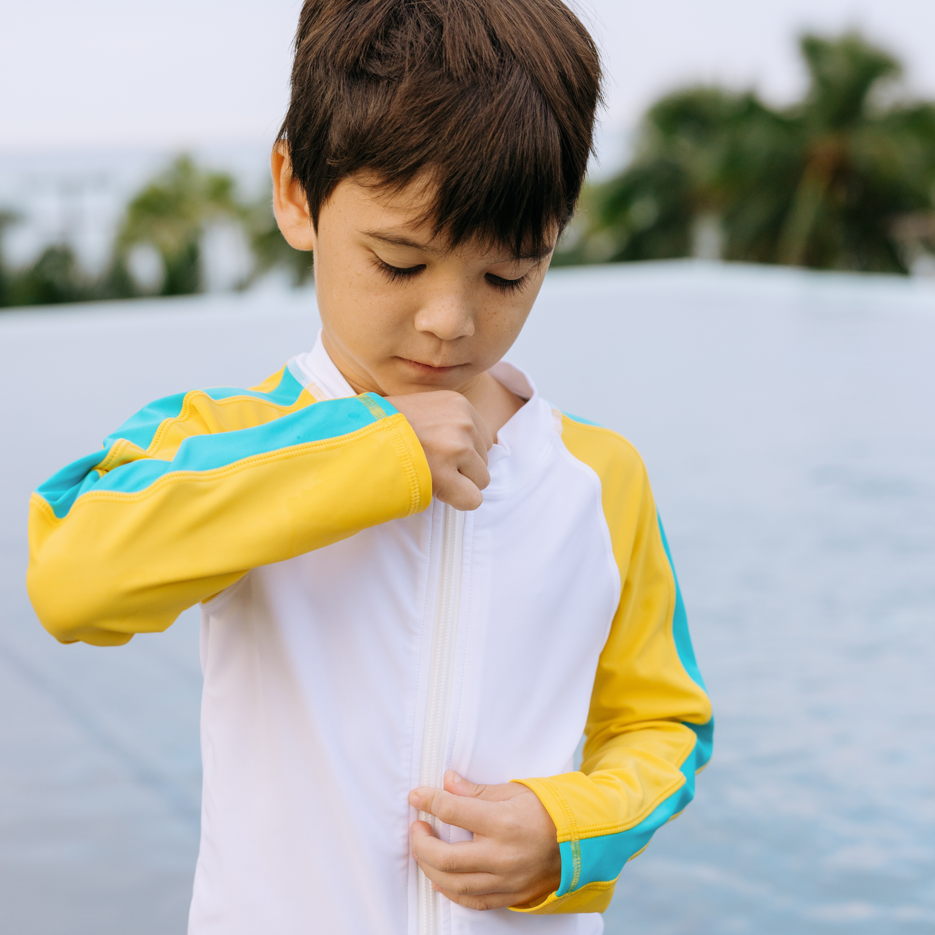 Boys Long Sleeve Zipper Rash Guard and Swim Trunk Set | "Color Pop"-SwimZip UPF 50+ Sun Protective Swimwear & UV Zipper Rash Guards-pos3