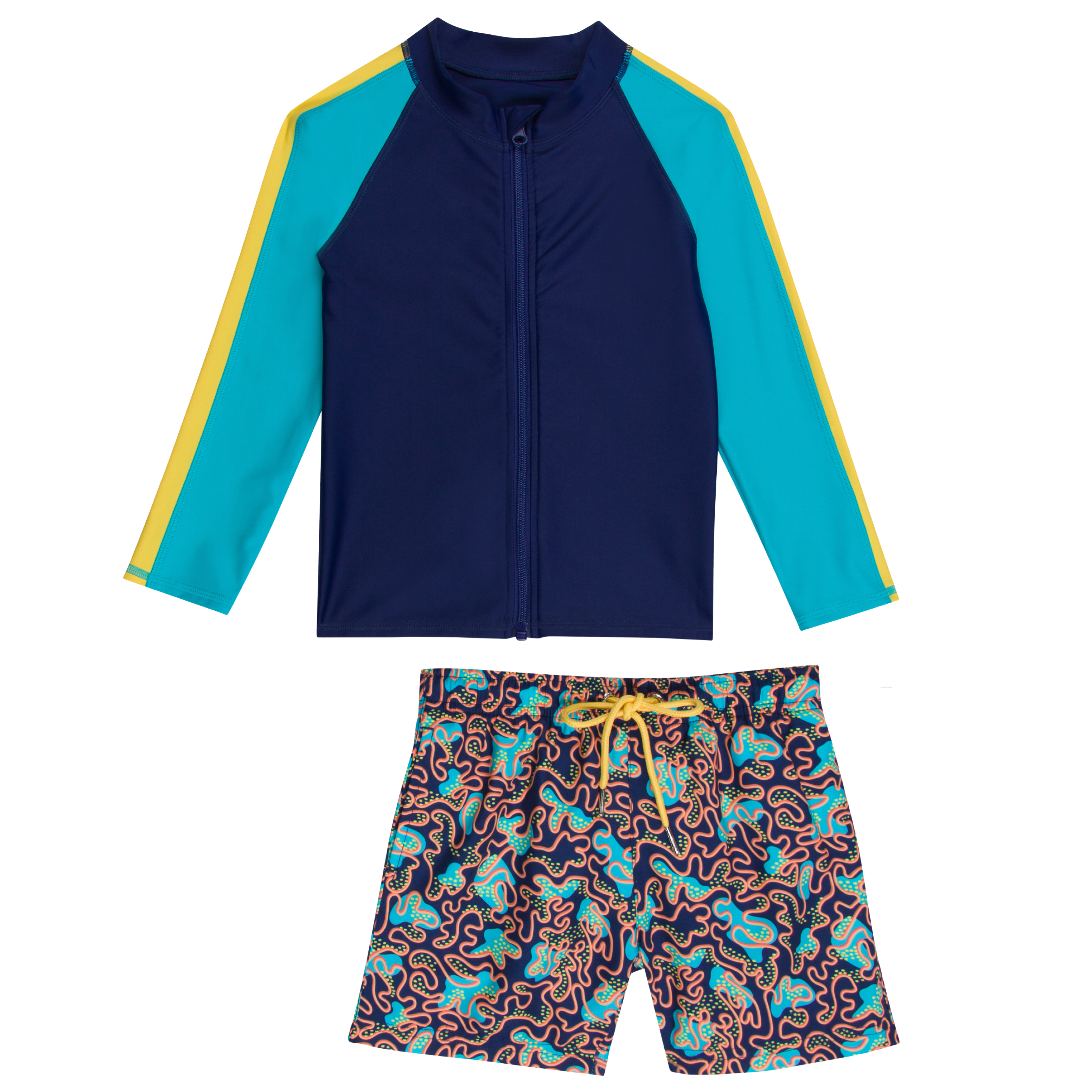 Boys Long Sleeve Zipper Rash Guard and Swim Trunk Set | "Deep Dive"-SwimZip UPF 50+ Sun Protective Swimwear & UV Zipper Rash Guards-pos1