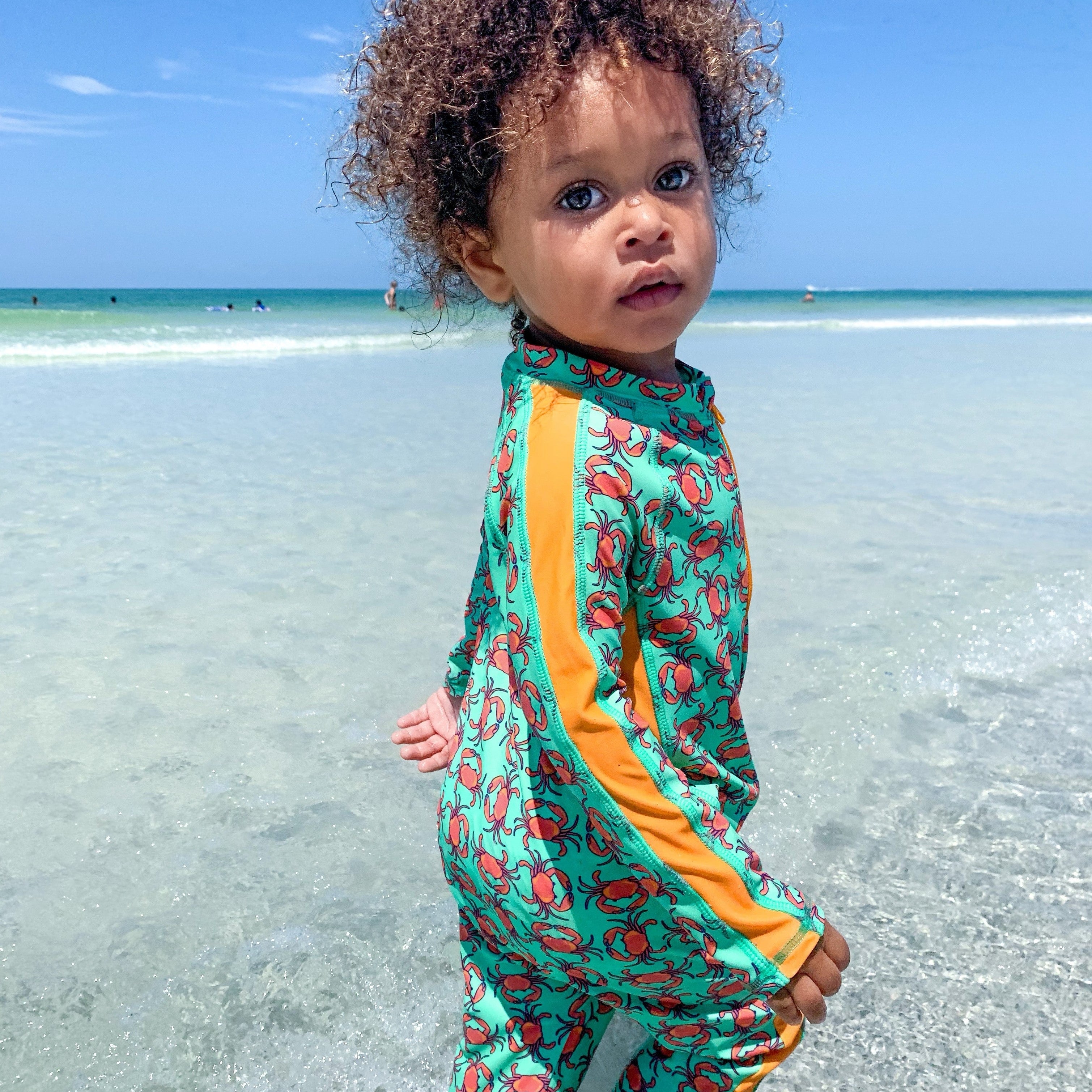 Sunsuit - Long Sleeve Romper Swimsuit | "Don’t Be A Crab"-SwimZip UPF 50+ Sun Protective Swimwear & UV Zipper Rash Guards-pos2