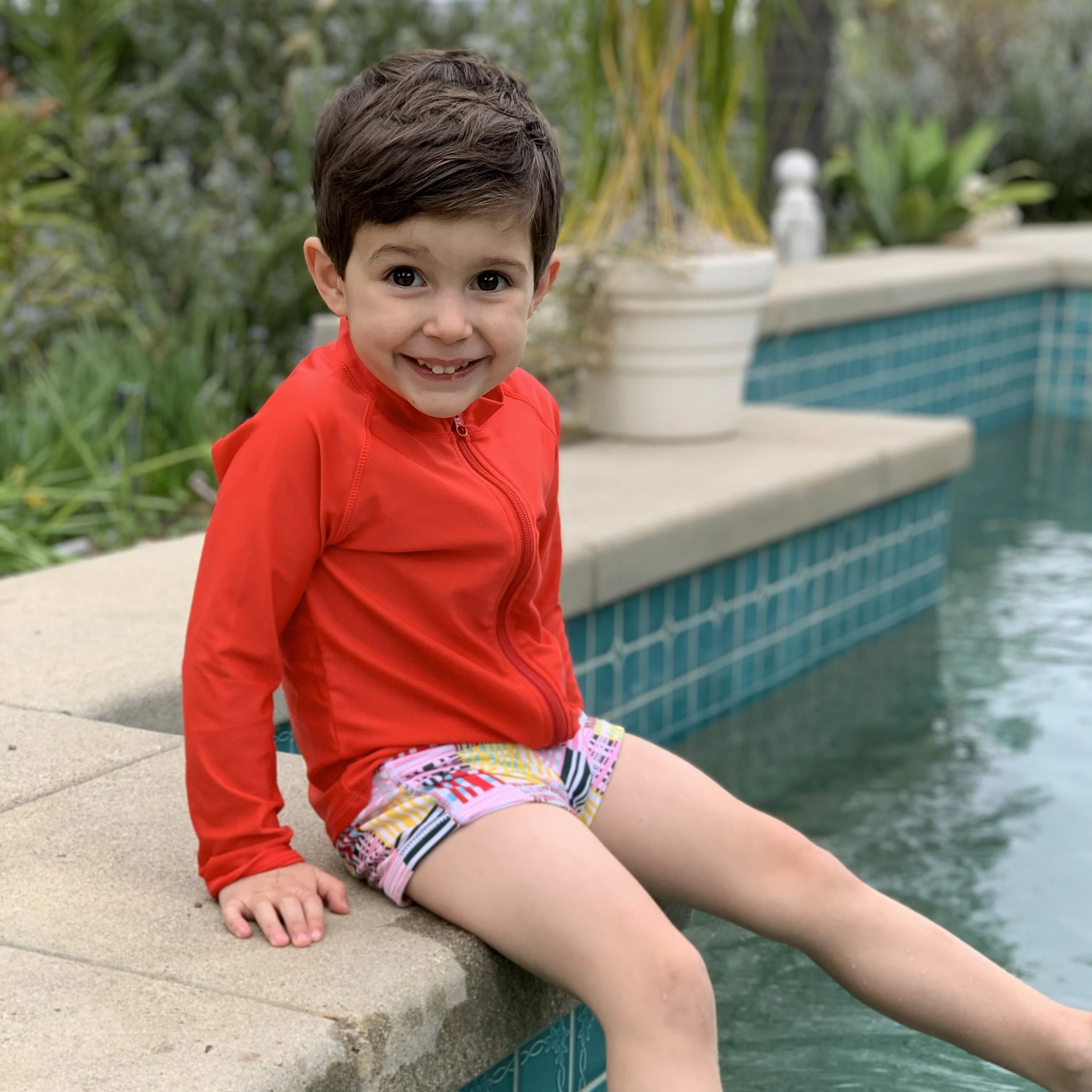 Kids Euro Swim Shorties | "Madras Mania"-SwimZip UPF 50+ Sun Protective Swimwear & UV Zipper Rash Guards-pos2