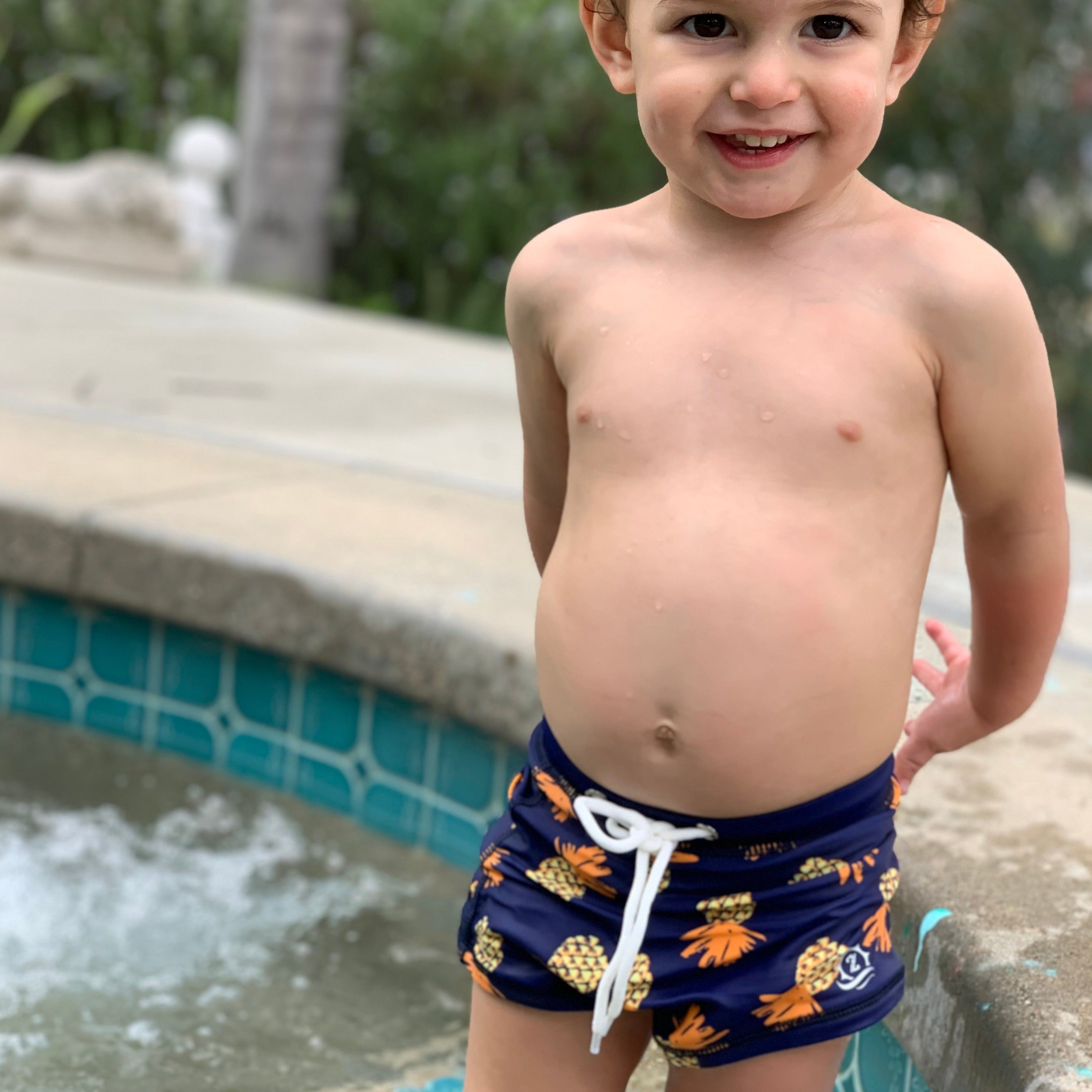Kids Euro Swim Shorties | "Pineapple Dreams"-SwimZip UPF 50+ Sun Protective Swimwear & UV Zipper Rash Guards-pos2