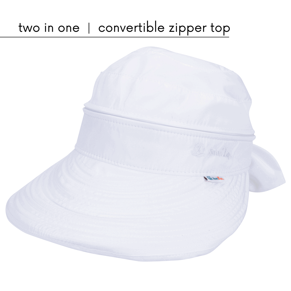 Women's Zip Off Adjustable Sun Visor + Sun Hat - White-SwimZip UPF 50+ Sun Protective Swimwear & UV Zipper Rash Guards-pos7