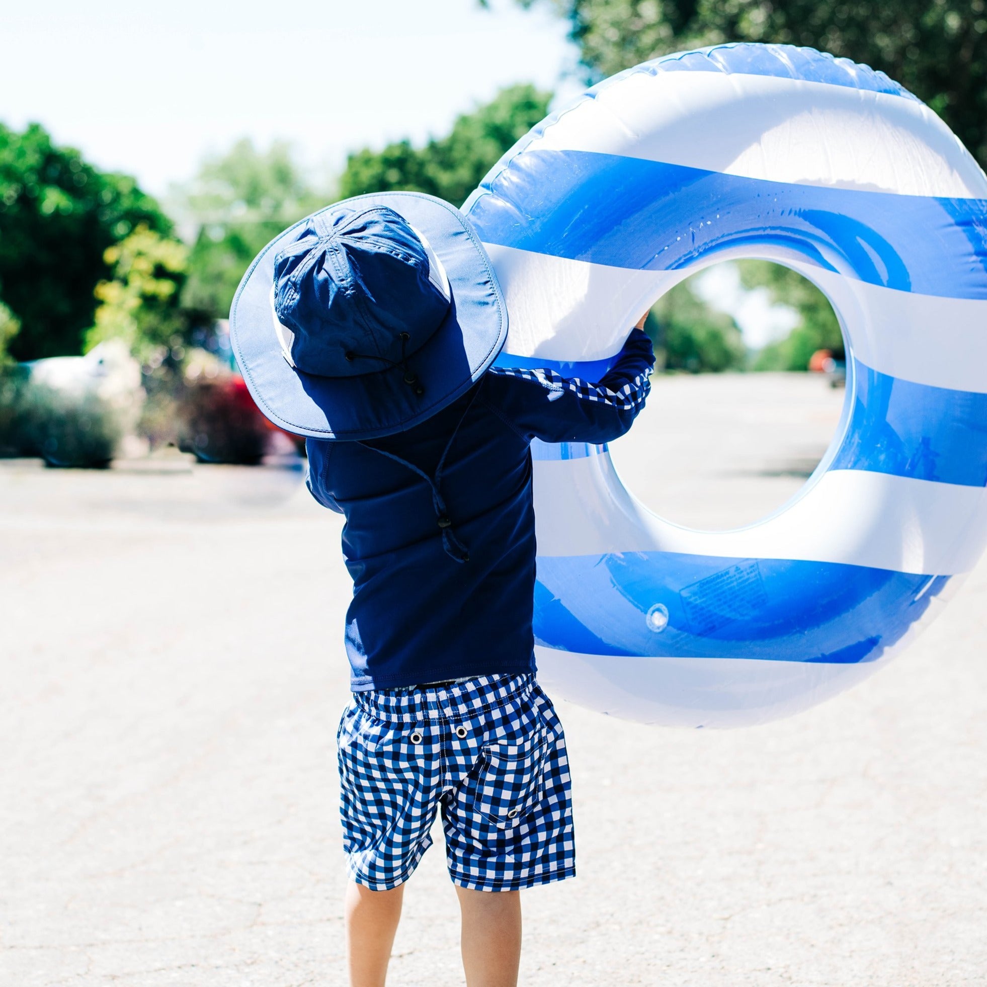 Boys Long Sleeve Zipper Rash Guard and Swim Trunk Set | "Navy Gingham"-SwimZip UPF 50+ Sun Protective Swimwear & UV Zipper Rash Guards-pos6