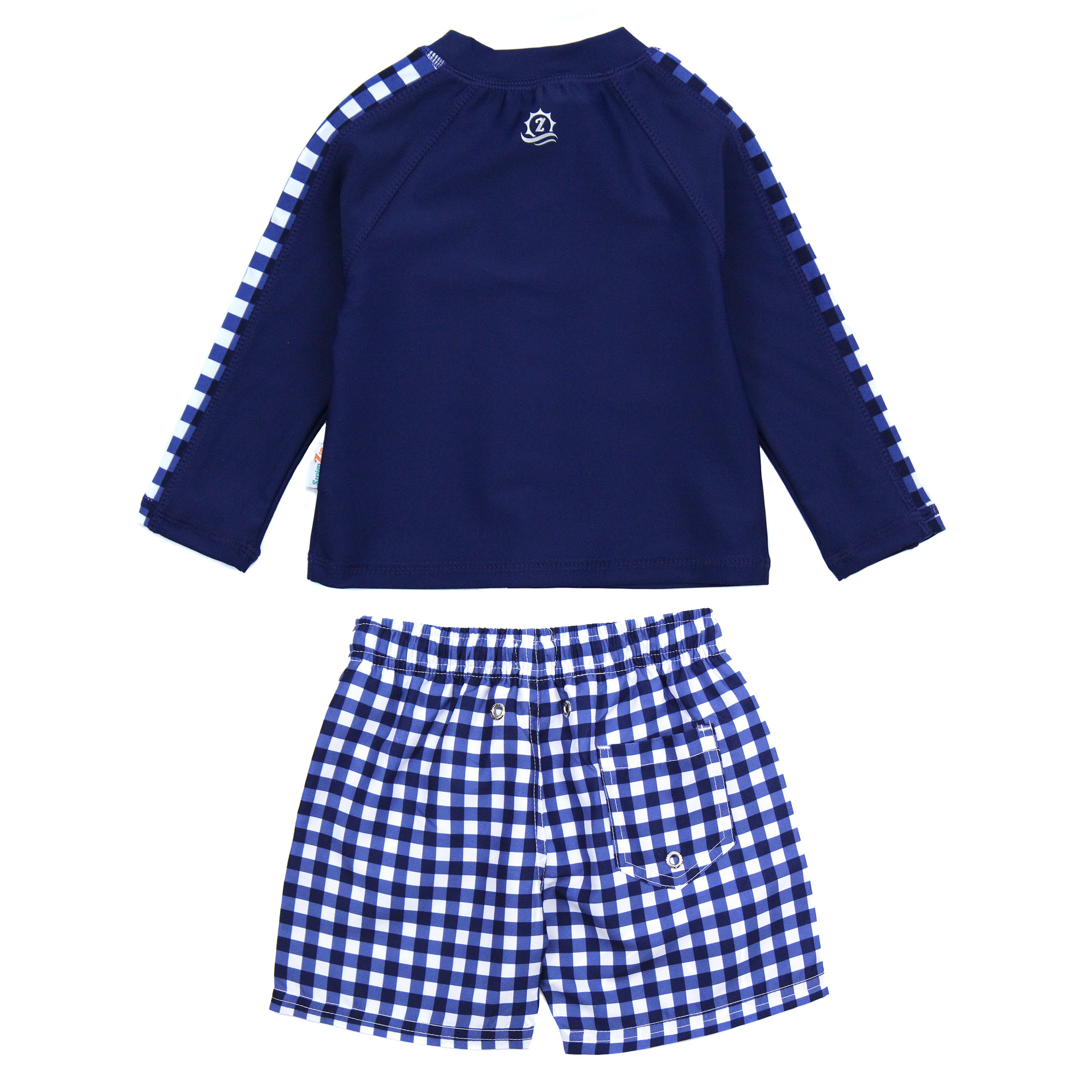Boys Long Sleeve Zipper Rash Guard and Swim Trunk Set | "Navy Gingham"-SwimZip UPF 50+ Sun Protective Swimwear & UV Zipper Rash Guards-pos10