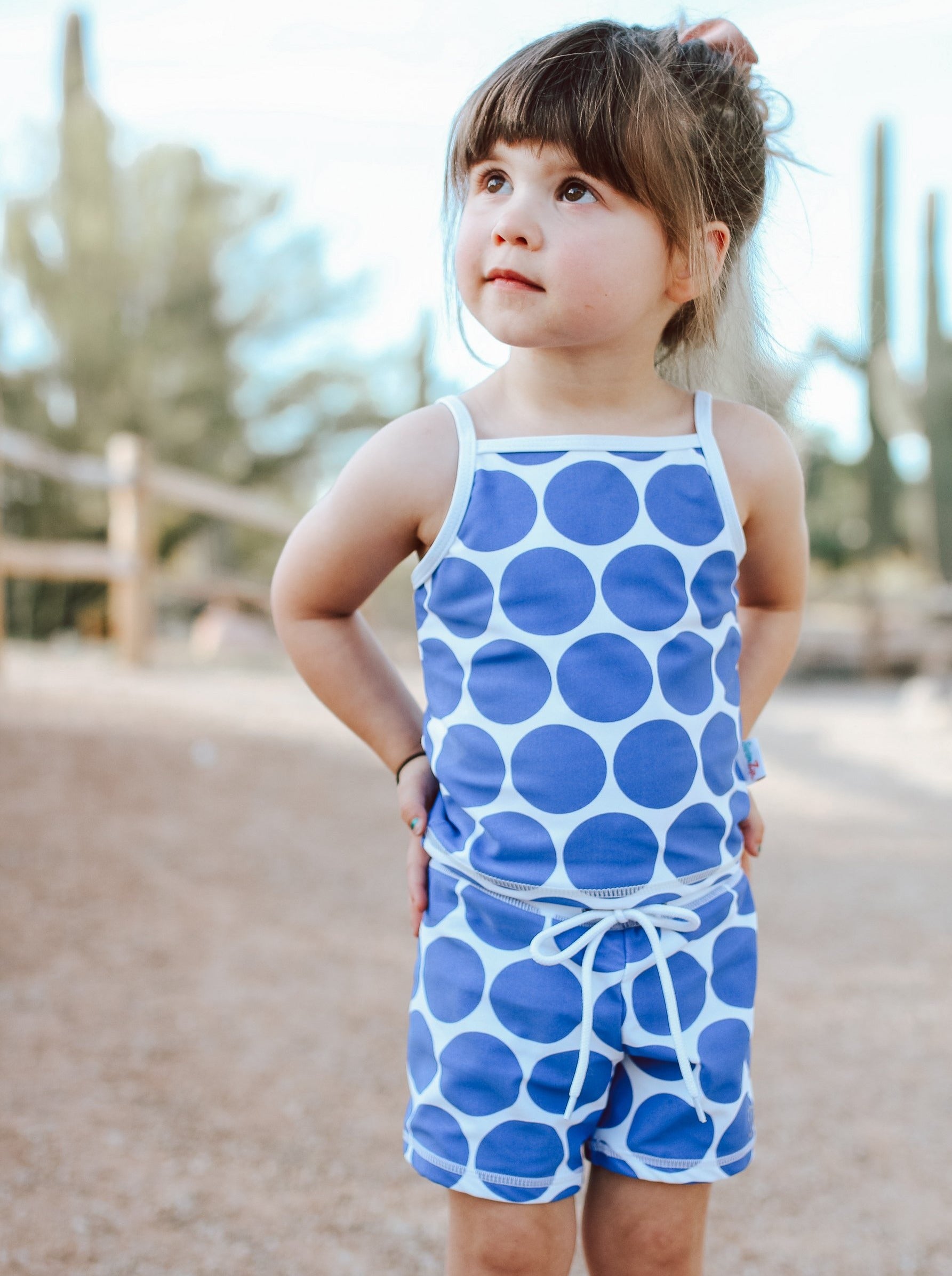 Girls Short Sleeve Rash Guard + Tankini Shorts Set (3 Piece) - "Oversized Dot"-SwimZip UPF 50+ Sun Protective Swimwear & UV Zipper Rash Guards-pos4