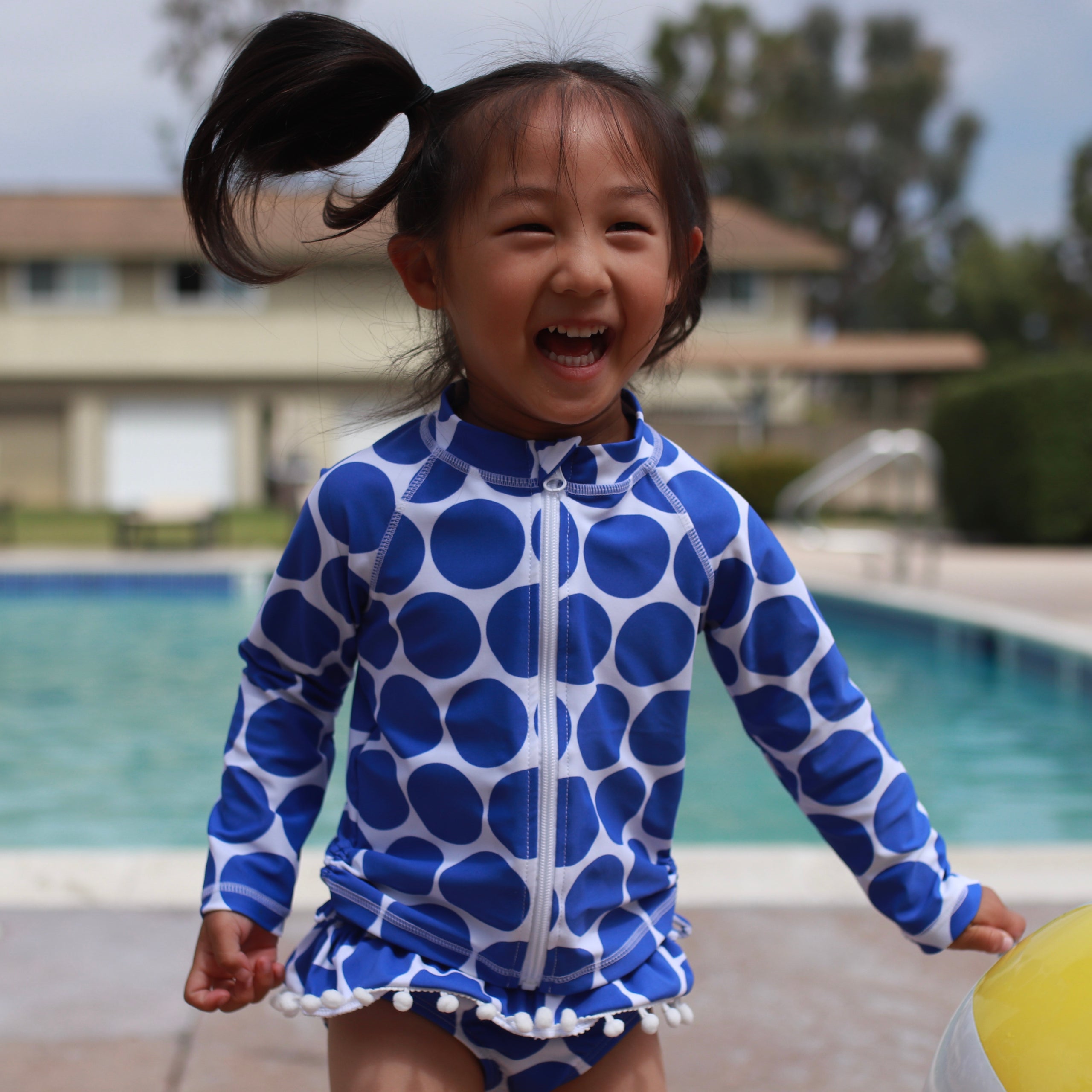 Girls Long Sleeve Rash Guard Ruffle Swimsuit Set (2 Piece) - "Oversized Dot"-SwimZip UPF 50+ Sun Protective Swimwear & UV Zipper Rash Guards-pos2