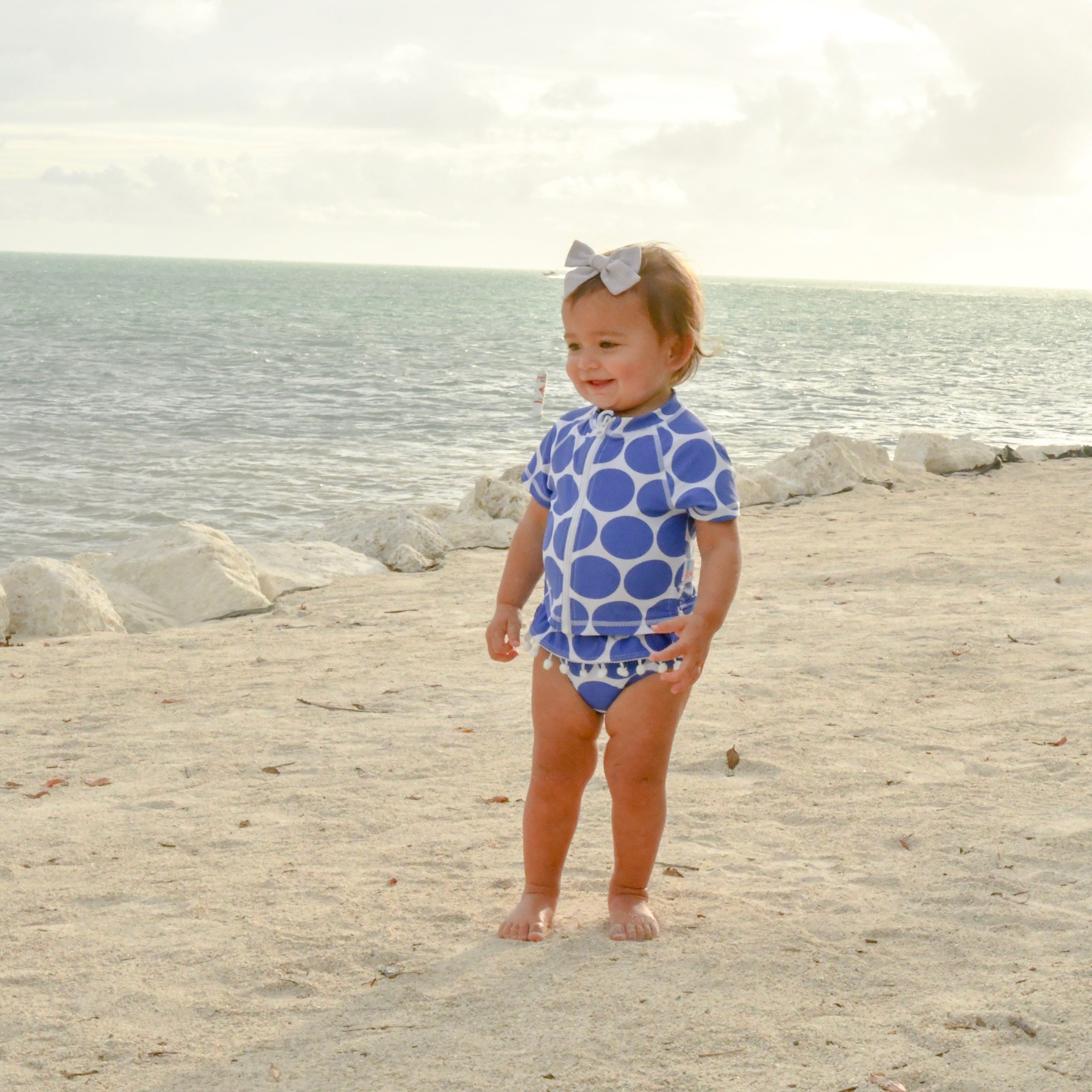 Girls Short Sleeve Rash Guard Swimsuit Set (2 Piece) - "Oversized Dot"-SwimZip UPF 50+ Sun Protective Swimwear & UV Zipper Rash Guards-pos4