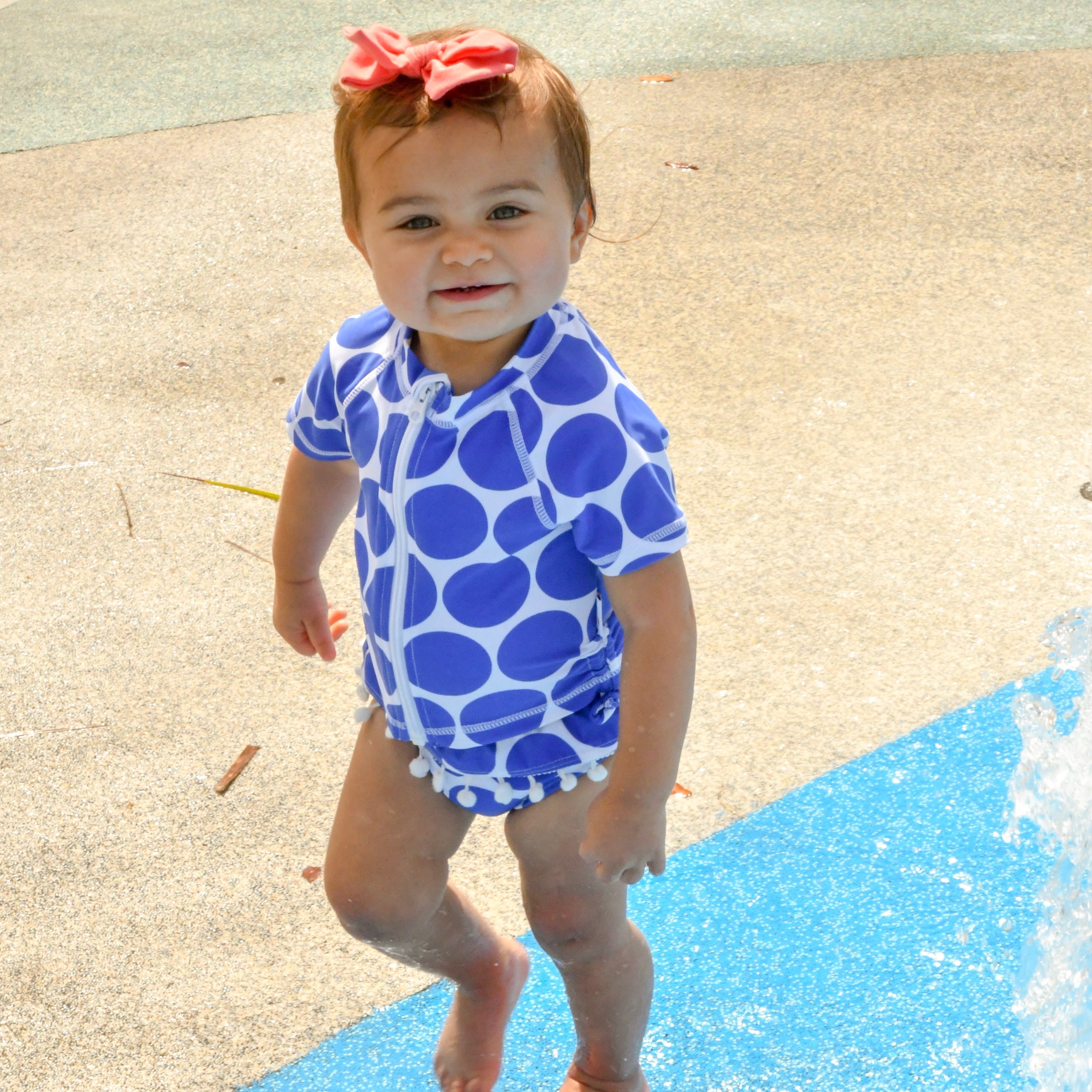 Girls Short Sleeve Rash Guard Swimsuit Set (2 Piece) - "Oversized Dot"-SwimZip UPF 50+ Sun Protective Swimwear & UV Zipper Rash Guards-pos2
