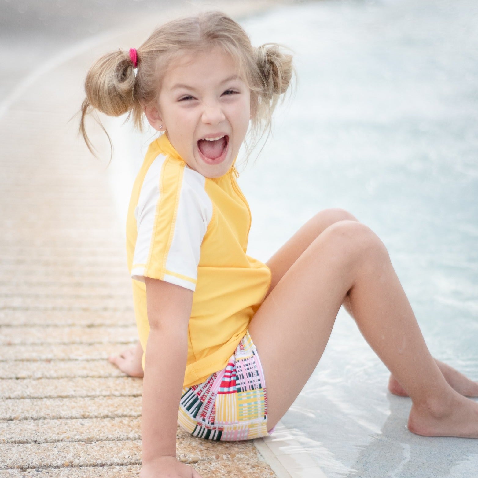 Kids Euro Swim Shorties | "Madras Mania"-SwimZip UPF 50+ Sun Protective Swimwear & UV Zipper Rash Guards-pos2