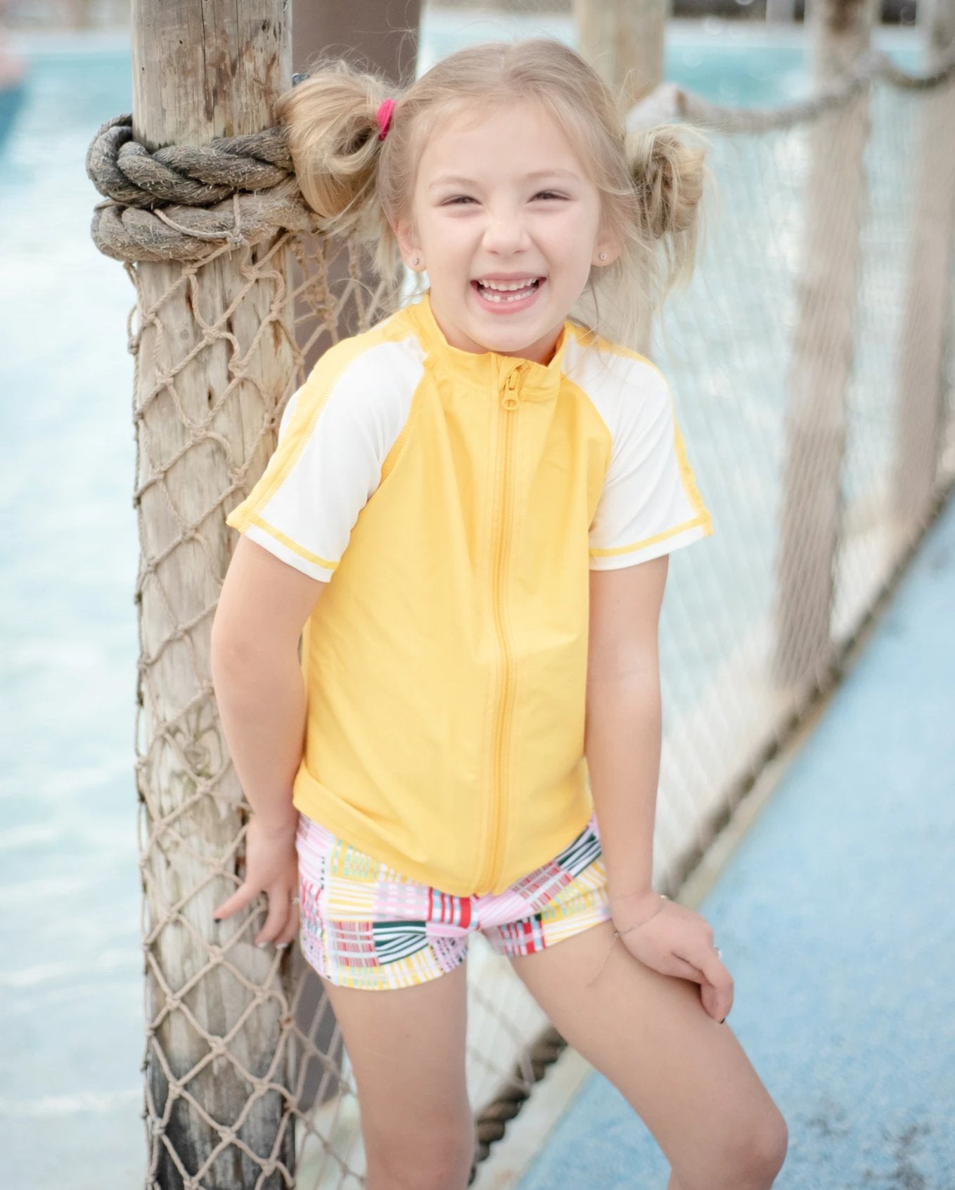 Kids Euro Shorties + Short Sleeve Rash Guard Set - Madras Mania-SwimZip UPF 50+ Sun Protective Swimwear & UV Zipper Rash Guards-pos3