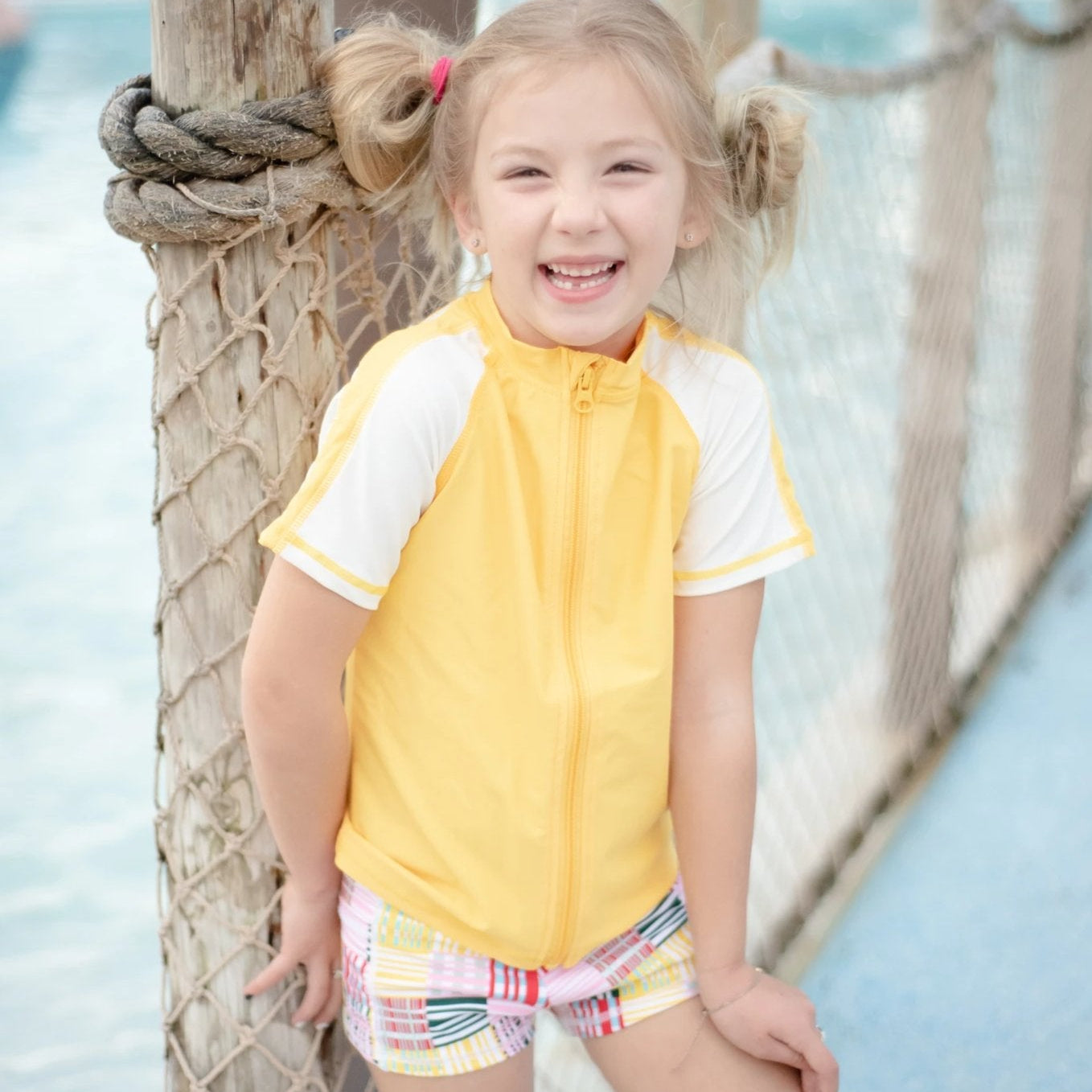 Kids Euro Shorties + Short Sleeve Rash Guard Set - Madras Mania-SwimZip UPF 50+ Sun Protective Swimwear & UV Zipper Rash Guards-pos3