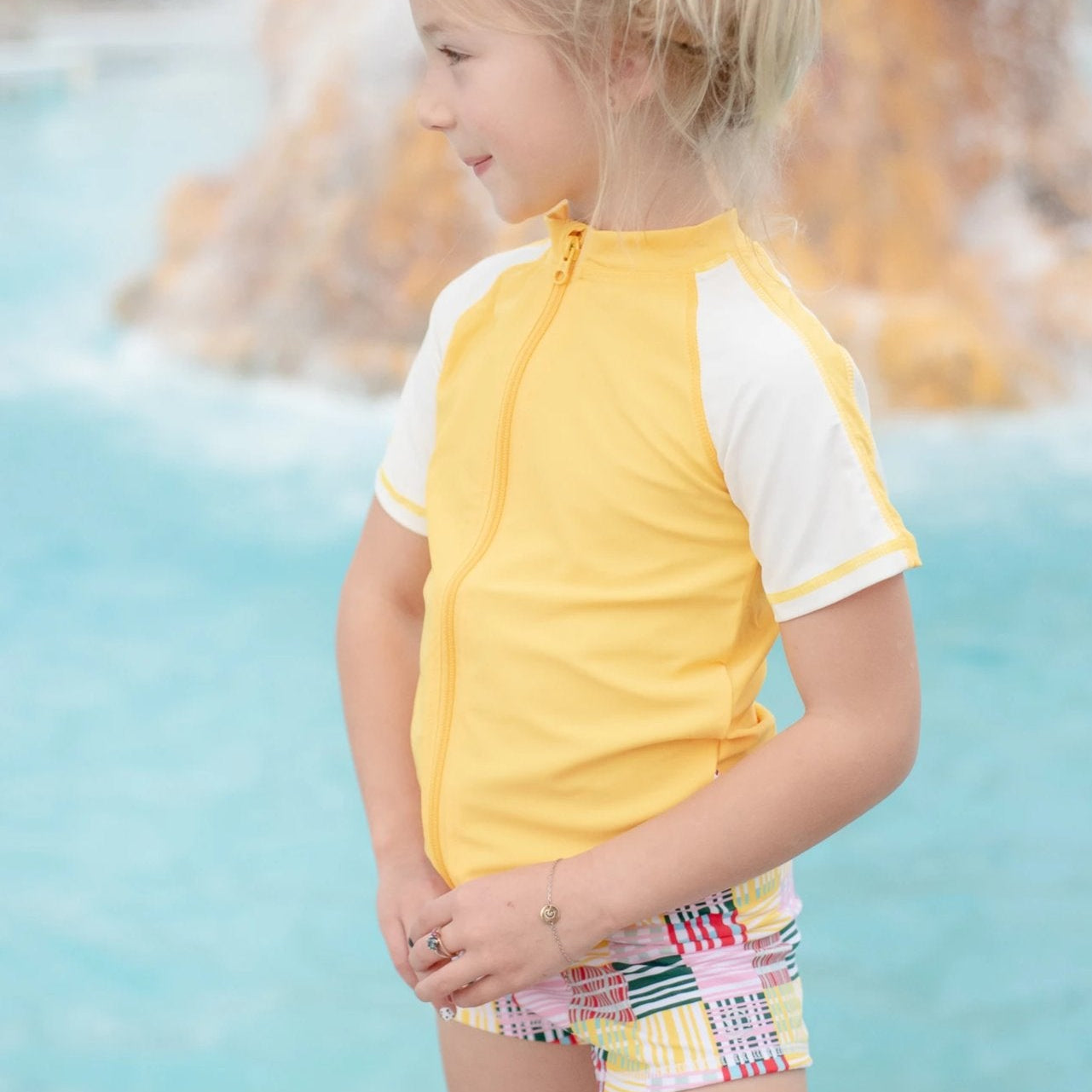 Kids Euro Shorties + Short Sleeve Rash Guard Set - Madras Mania-SwimZip UPF 50+ Sun Protective Swimwear & UV Zipper Rash Guards-pos8