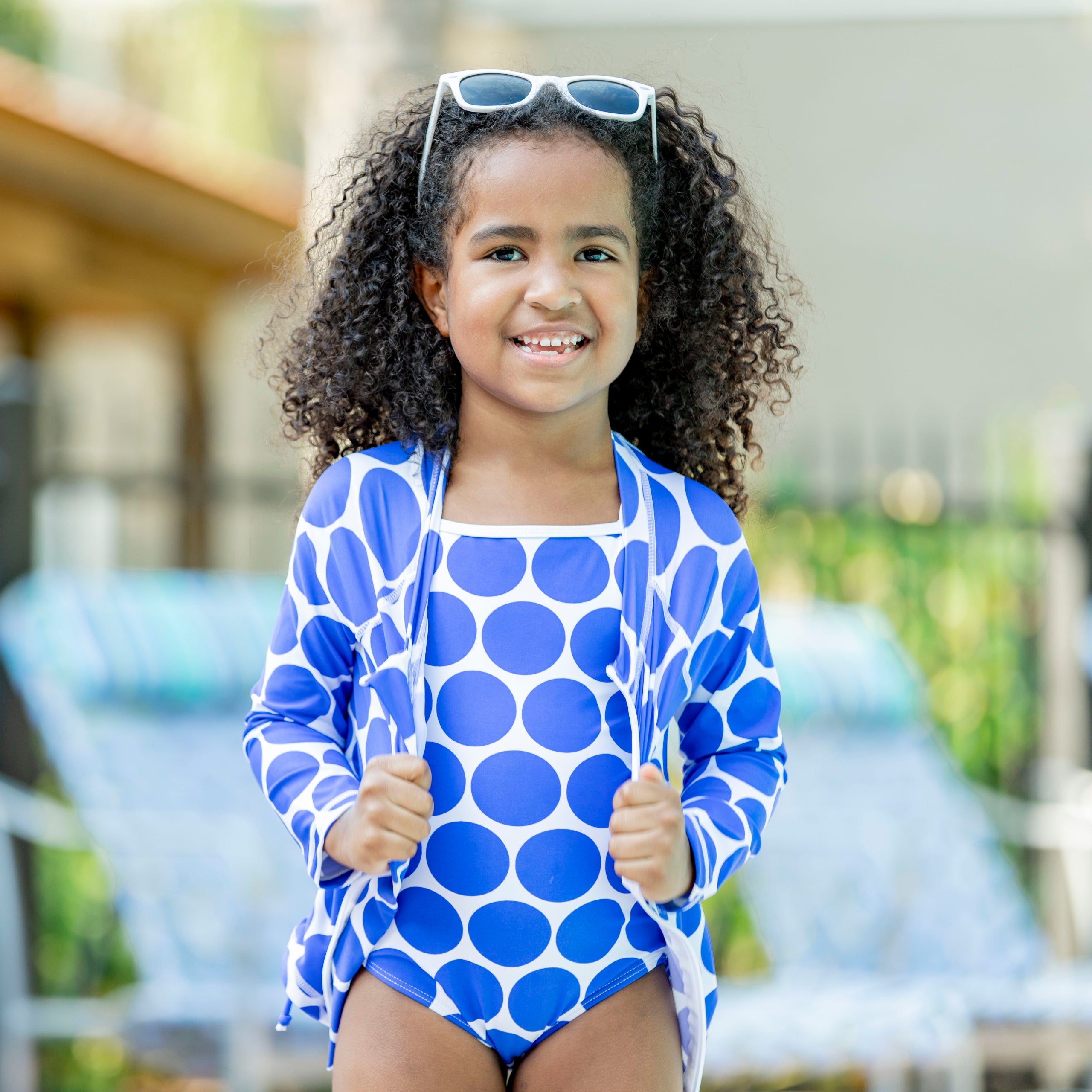 Girls One-Piece Swimsuit + Long Sleeve Rash Guard Set (2 Piece) | "Oversized Dot"-SwimZip UPF 50+ Sun Protective Swimwear & UV Zipper Rash Guards-pos2