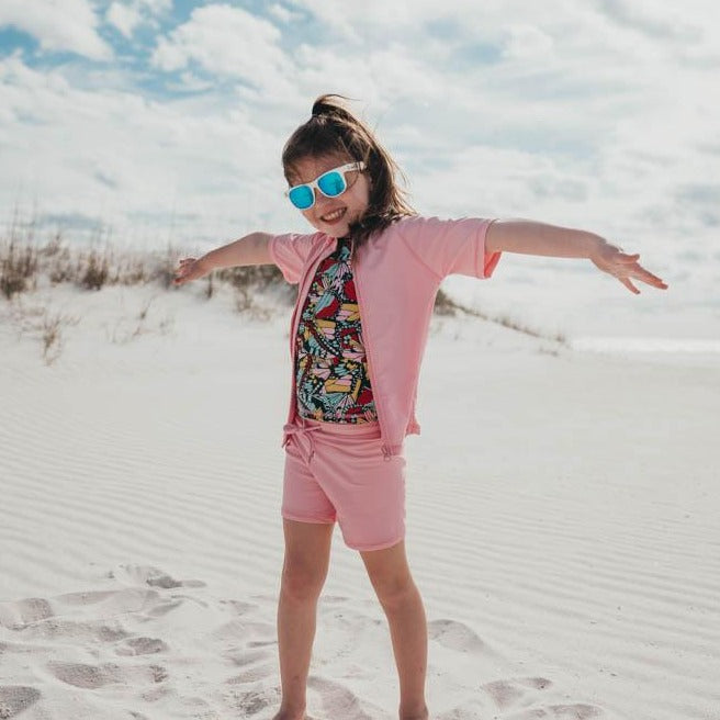 Girls Short Sleeve Rash Guard + Tankini Shorts Set (3 Piece) - "Butterfly Love"-SwimZip UPF 50+ Sun Protective Swimwear & UV Zipper Rash Guards-pos2