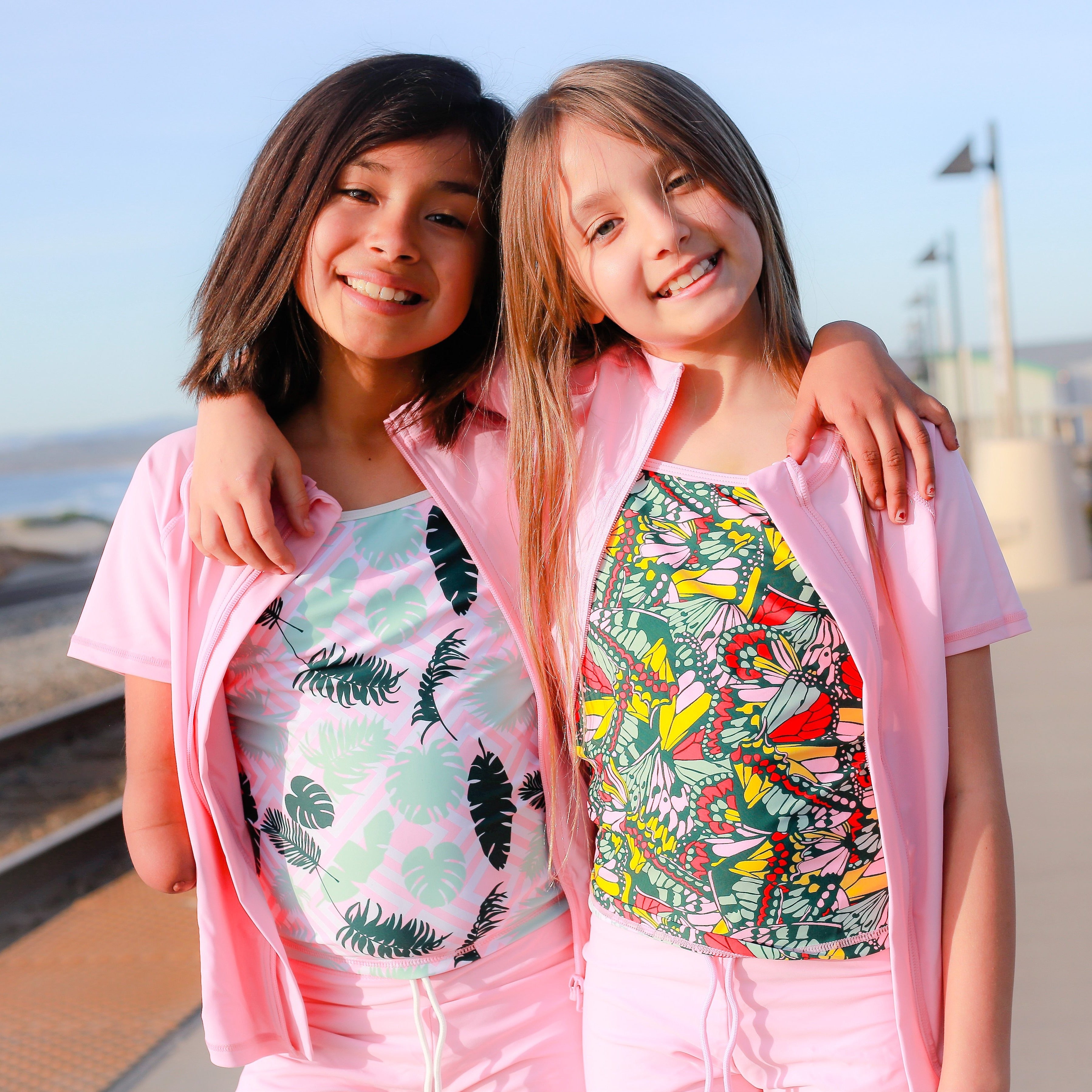 Girls Short Sleeve Rash Guard + Tankini Shorts Set (3 Piece) - "Palm Breeze"-SwimZip UPF 50+ Sun Protective Swimwear & UV Zipper Rash Guards-pos7