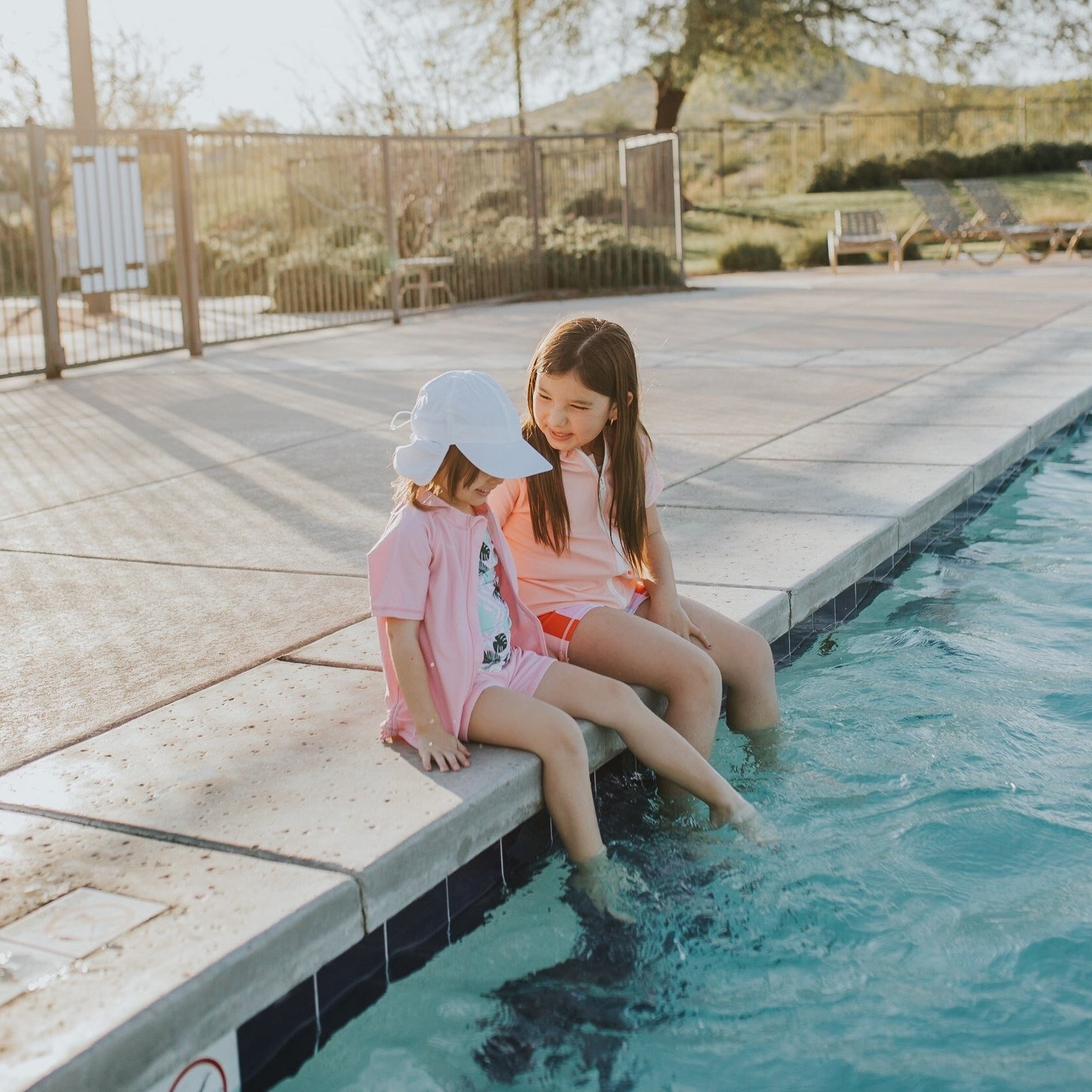 Girls Short Sleeve Rash Guard + Tankini Shorts Set (3 Piece) - "Peachy Stripes"-SwimZip UPF 50+ Sun Protective Swimwear & UV Zipper Rash Guards-pos5