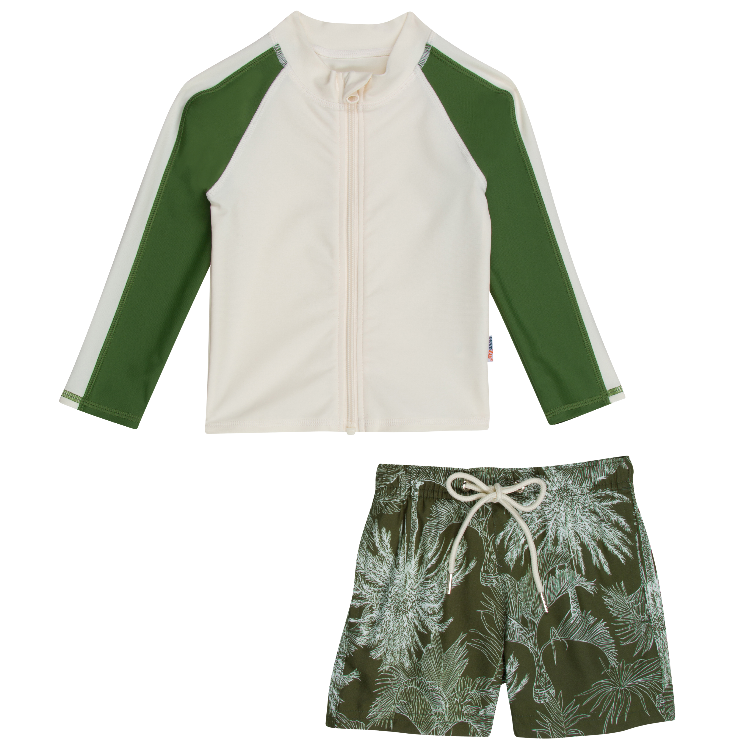 Boys Long Sleeve Zipper Rash Guard and Swim Trunk Set | "Hawaiian Rainforest"-SwimZip UPF 50+ Sun Protective Swimwear & UV Zipper Rash Guards-pos1